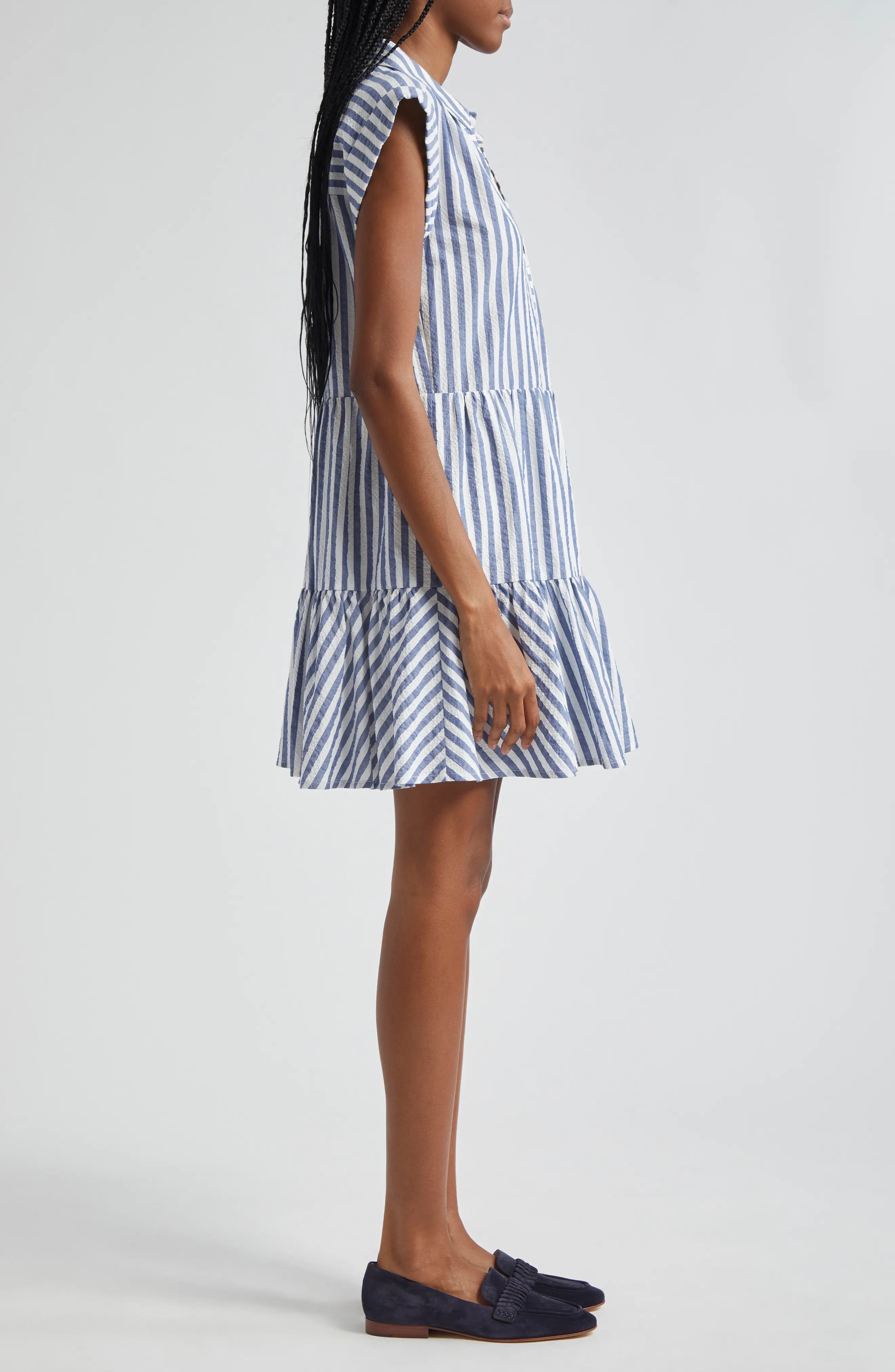 Trisha Stripe Cotton Shirtdress in Blue/White - 3