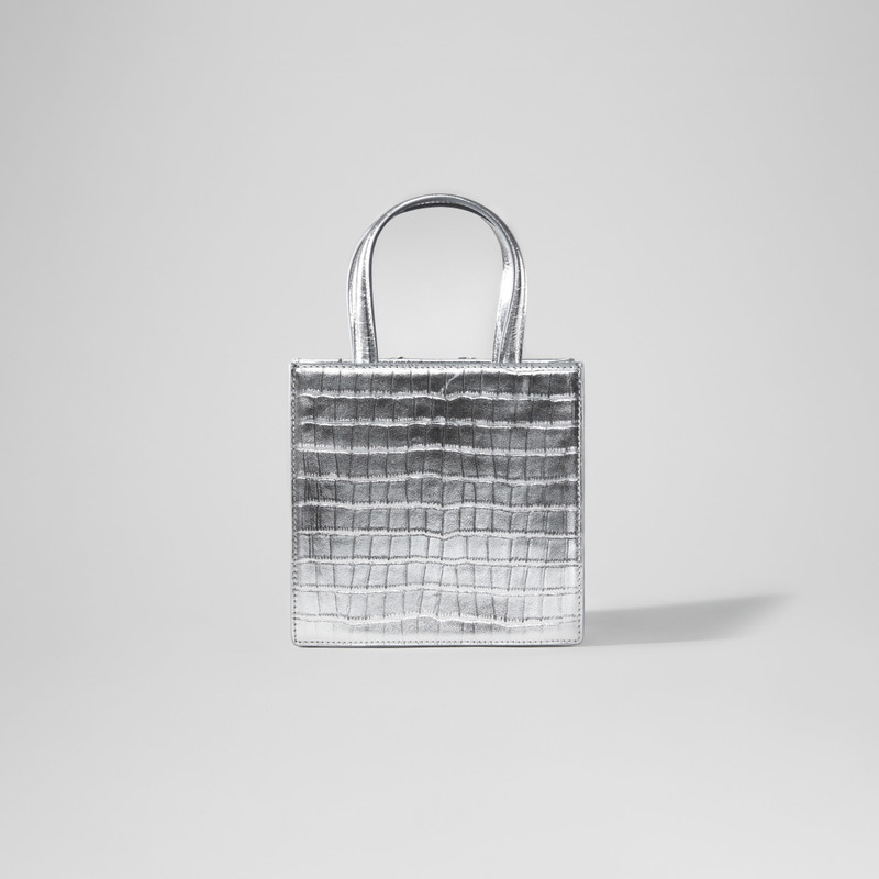 self-portrait Silver Croc Mini Tote Bow Bag outlook