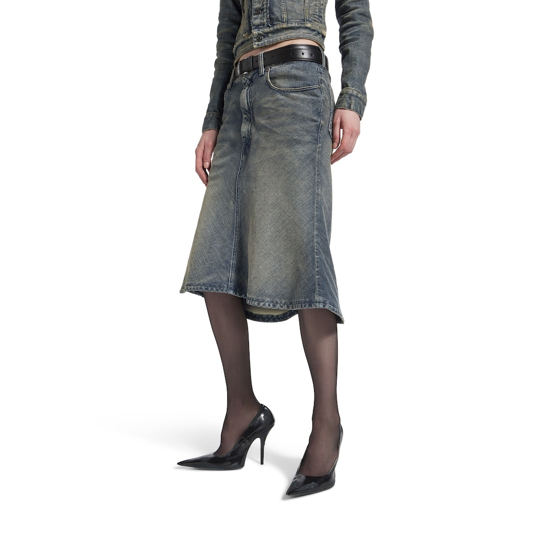 Women's Godet Midi Skirt in Blue - 5