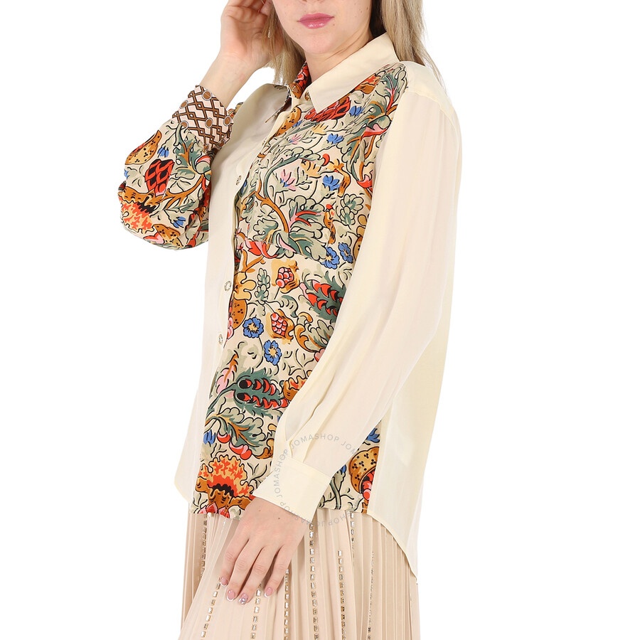 Burberry Ladies Vanilla Juliette Floral-print Paneled Silk Oversized Shirt - 4