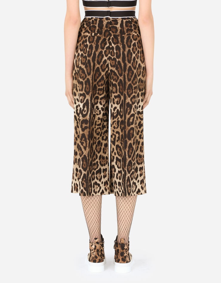 Leopard-print woolen culottes with branded elastic - 2