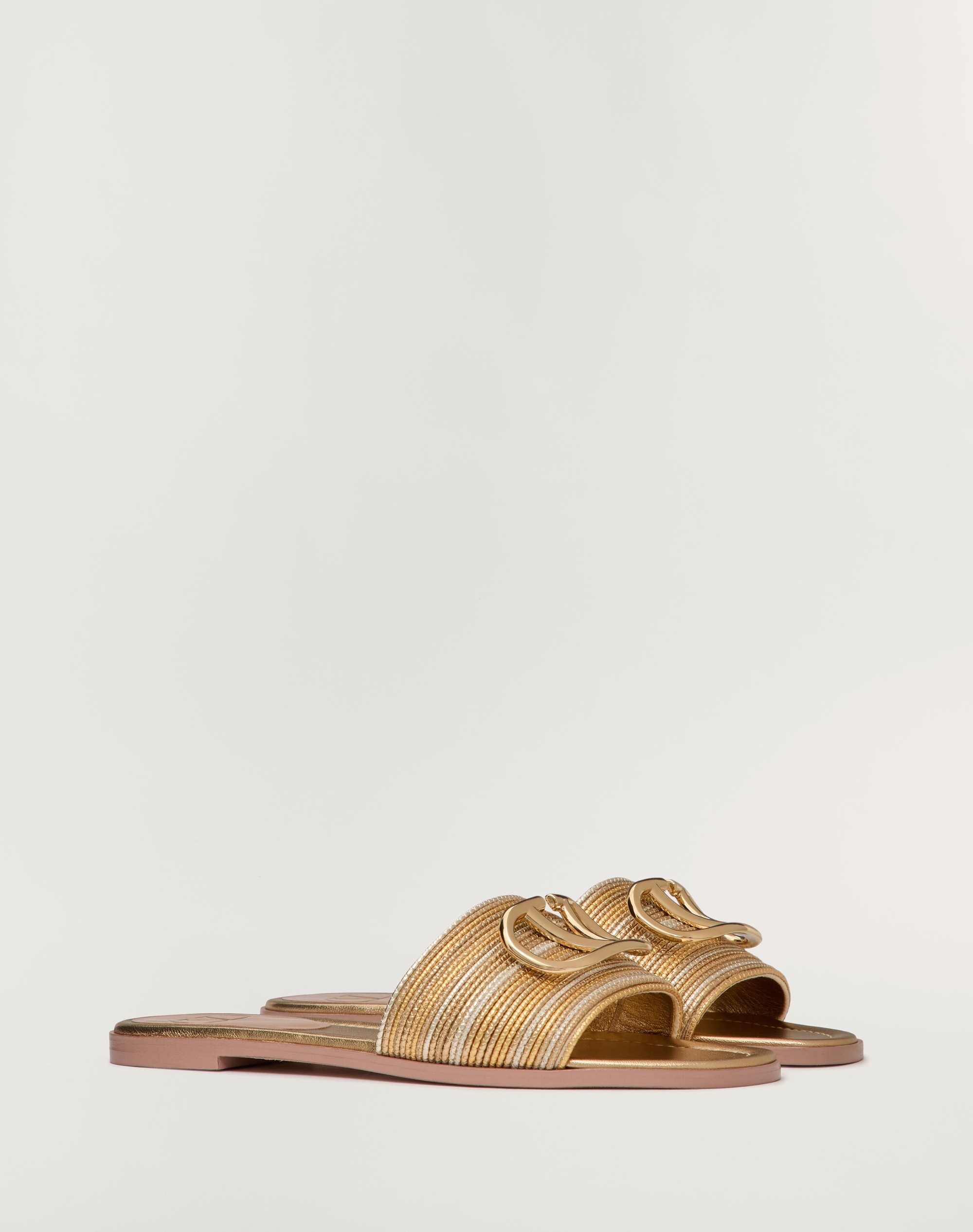 VLOGO SIGNATURE METALLIC LEATHER SLIDE SANDAL WITH CORNELY EMBROIDERY - 2