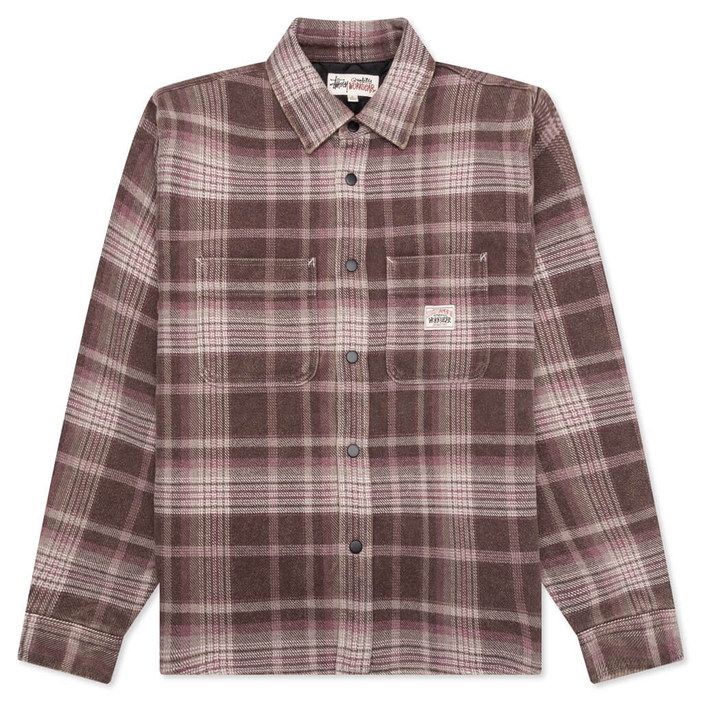 HEAVY WASHED PLAID SHIRT - BROWN - 1