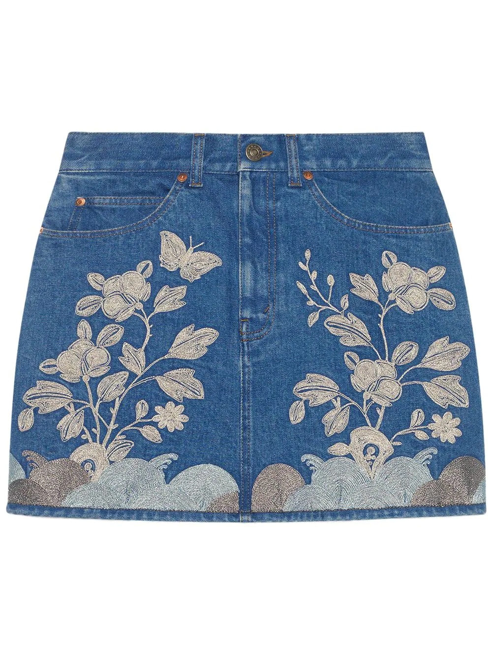 Embroidered denim mini skirt - 1