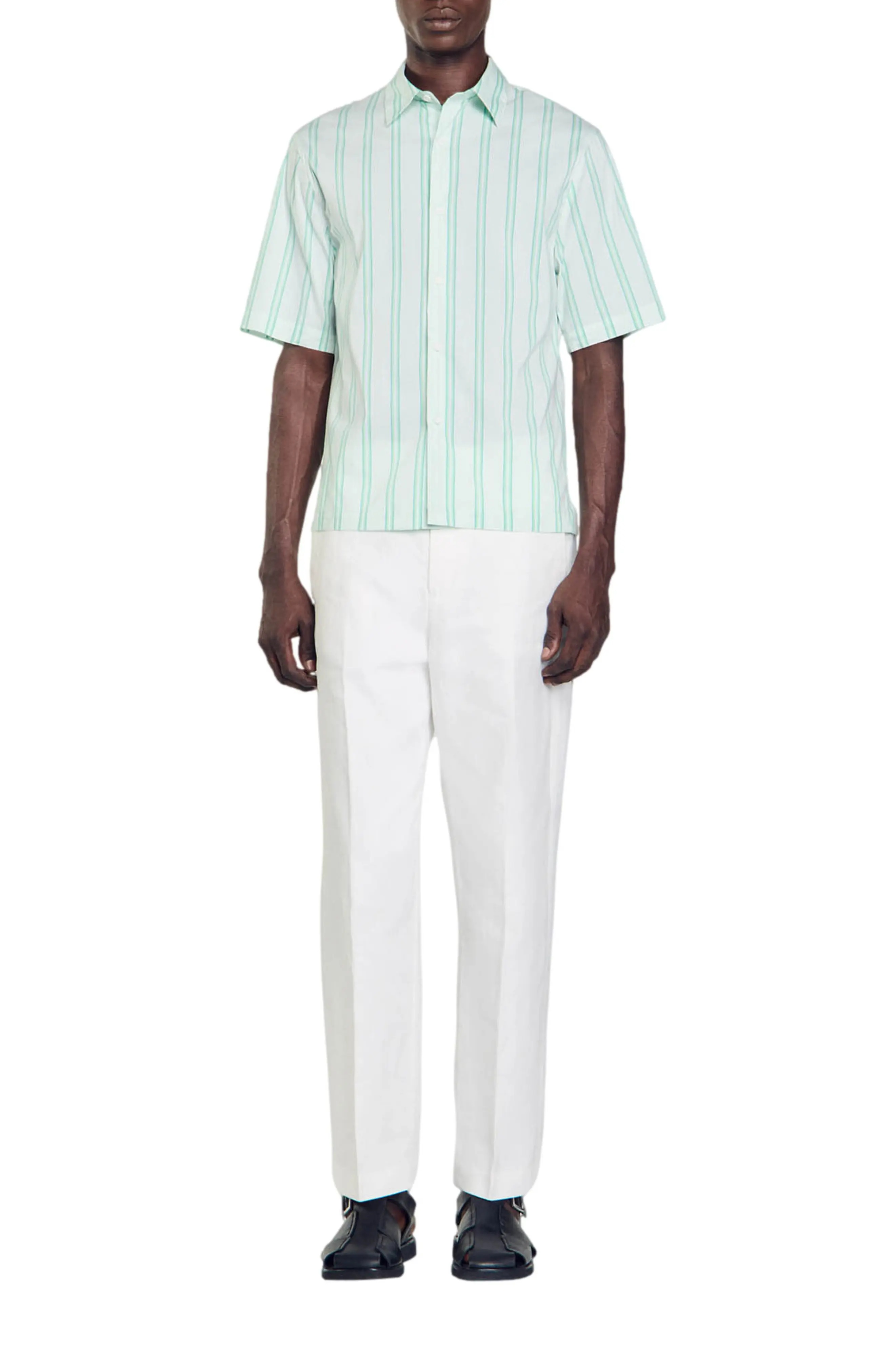 Stripe Short Sleeve Button-Up Shirt - 5