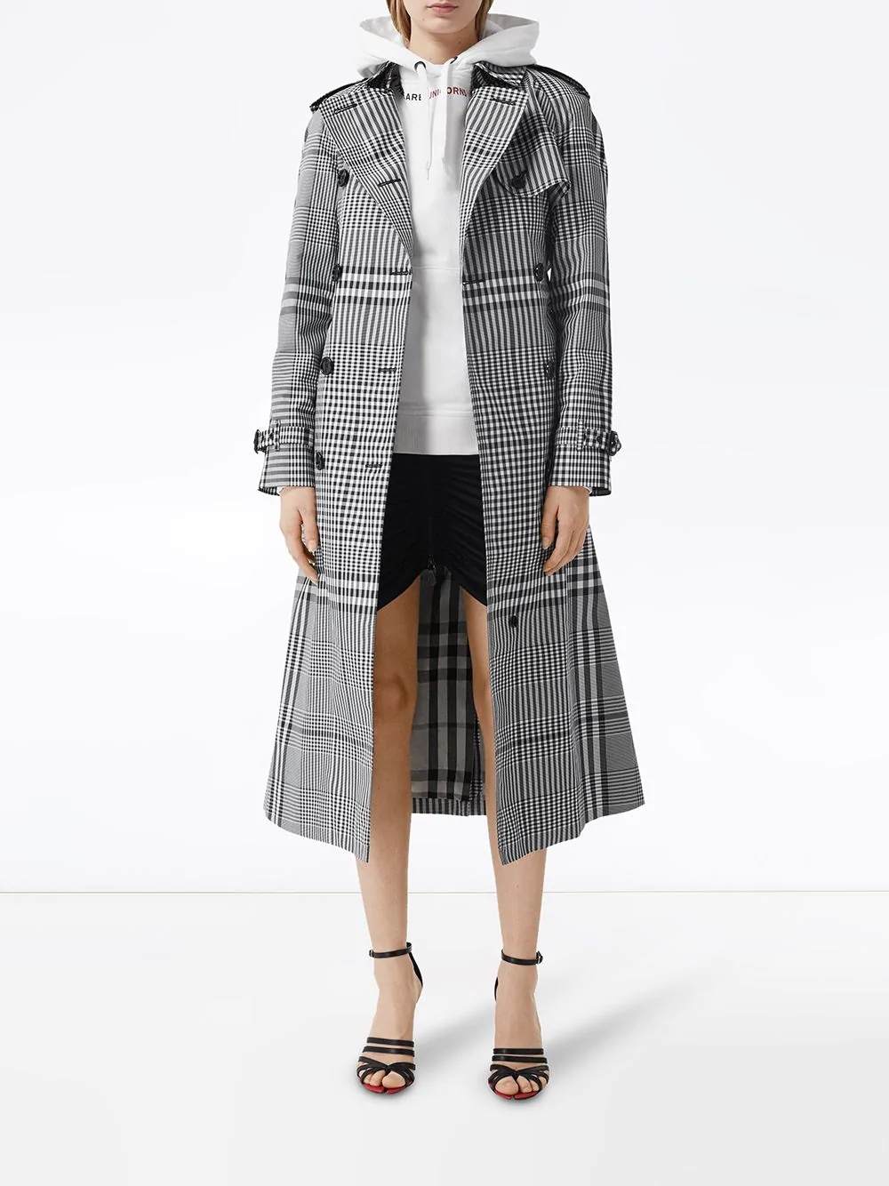 check-print trench coat - 3