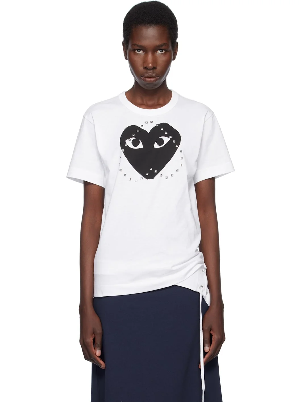 White Stud Print Black Heart T-shirt - 1