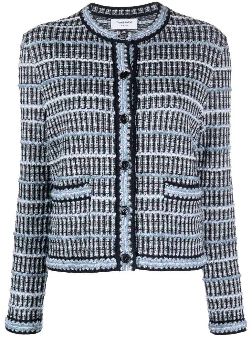 Inlay Tweed Jacquard Crew Neck Cardigan - 1