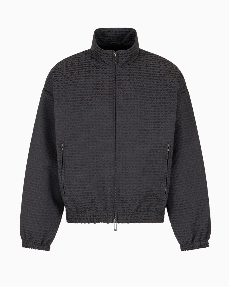 FULL ZIP BLOUSON IN ALL-OVER JACQUARD LETTERING FABRIC 1