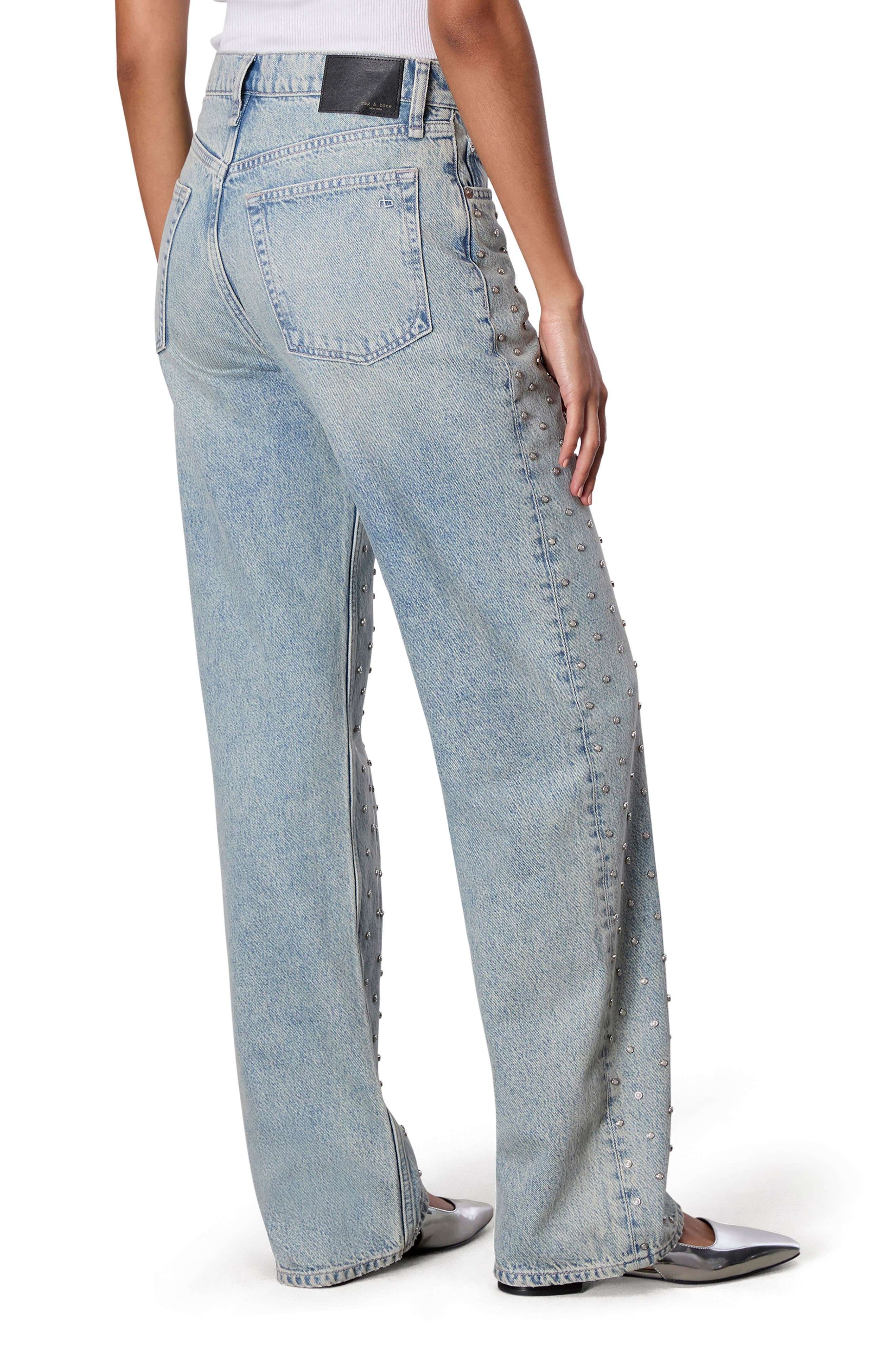 rag & bone Shea Studded High Waist Straight Jeans in Desipearl at Nordstrom - 2