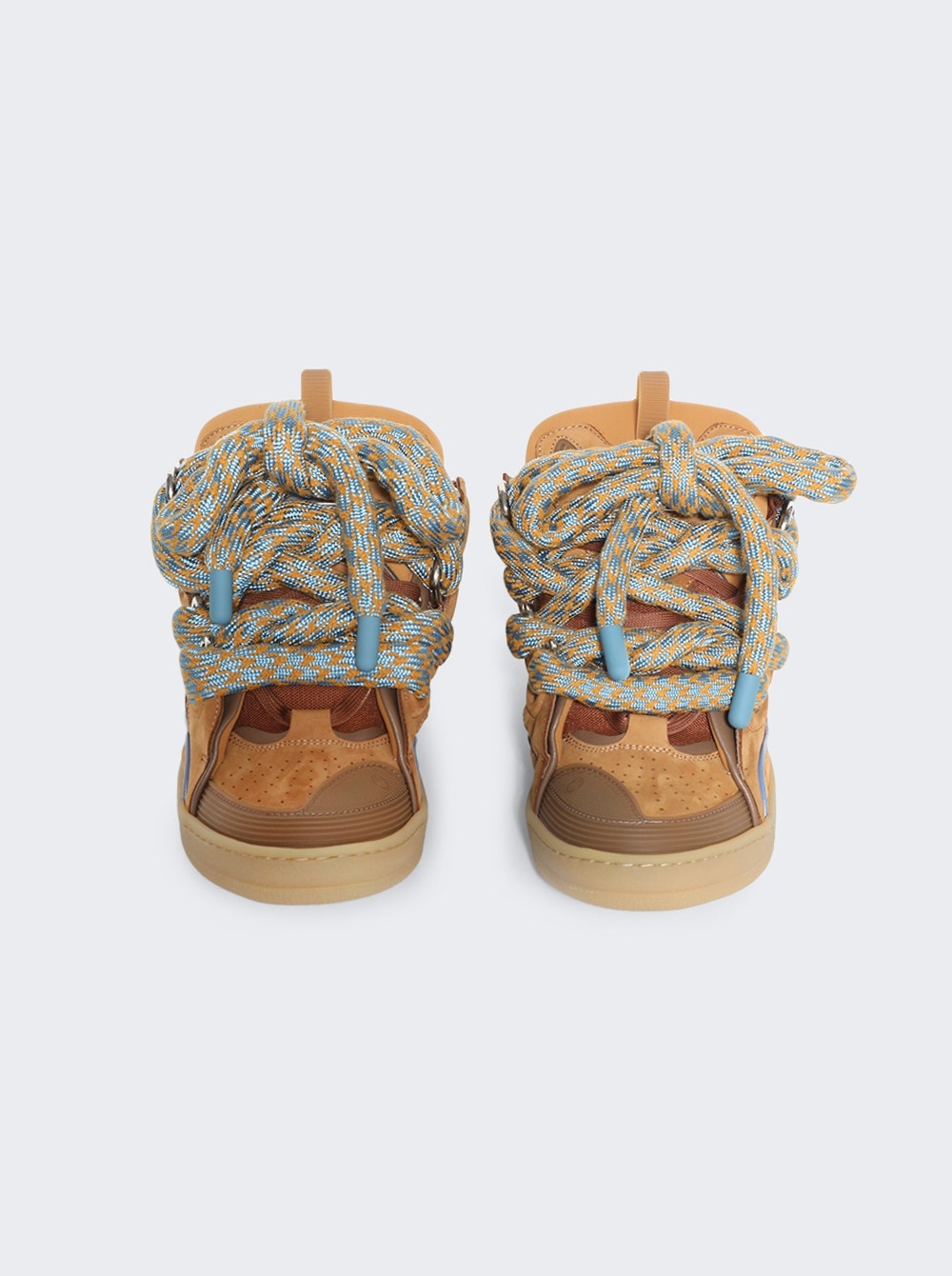 Leather Curb Sneakers With Snake Laces Camel - 5