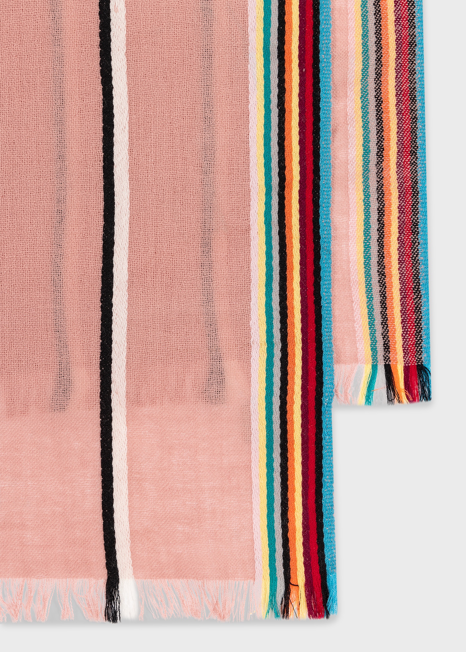 Pink Artist Stripe Edge Lambswool-Cashmere Scarf - 2