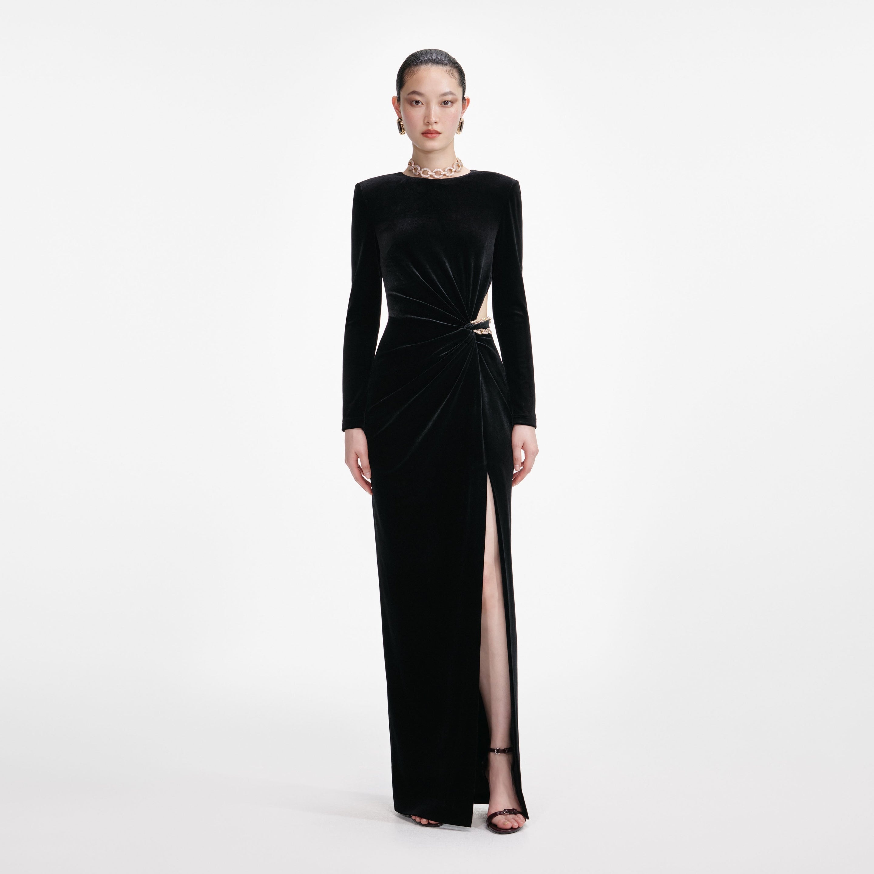 Black Velvet Embellished Maxi Dress - 1
