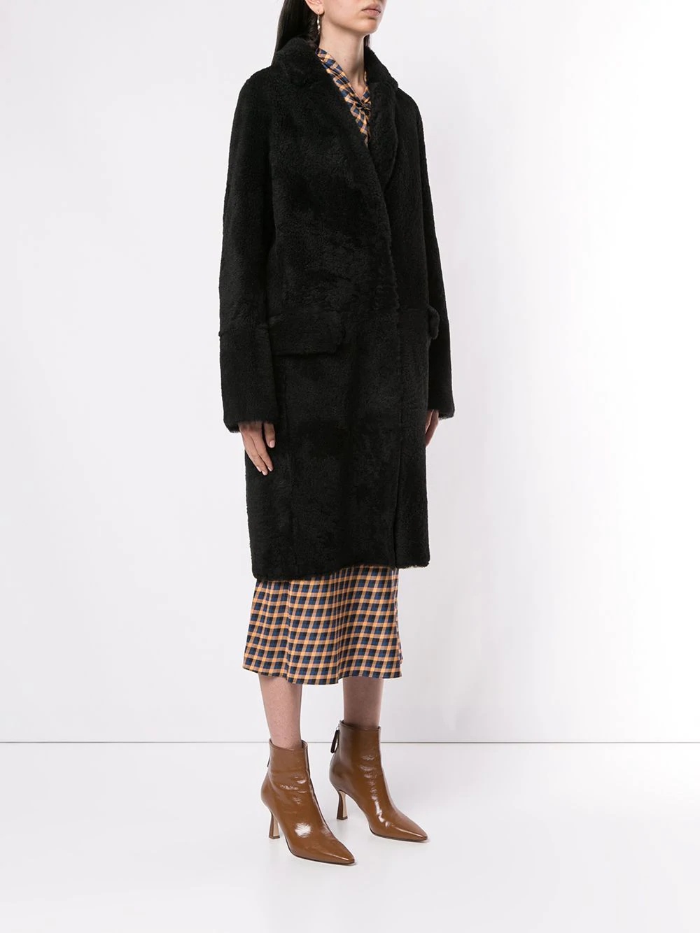 shearling mid-length coat - 3