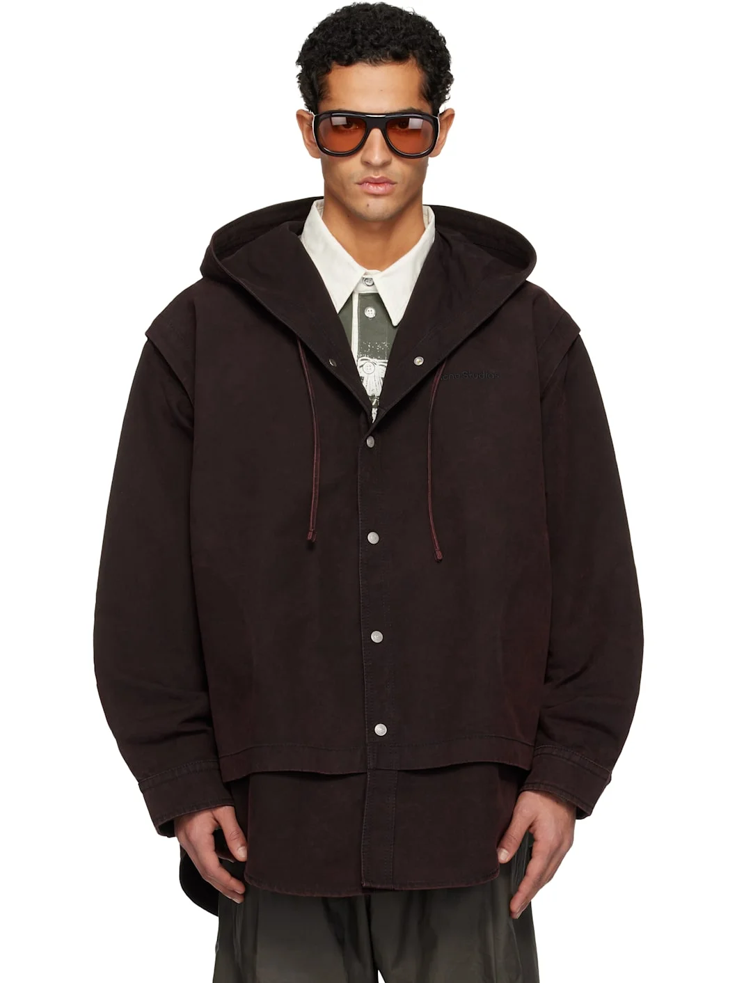 Burgundy Layered Hooded Jacket - 1