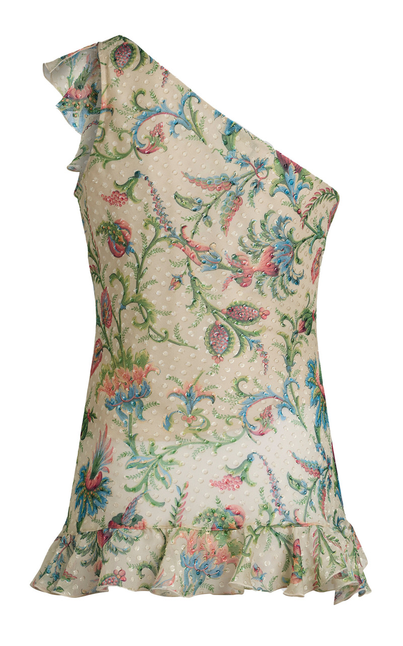 Ruffled Asymmetric Silk-Blend Top print 5