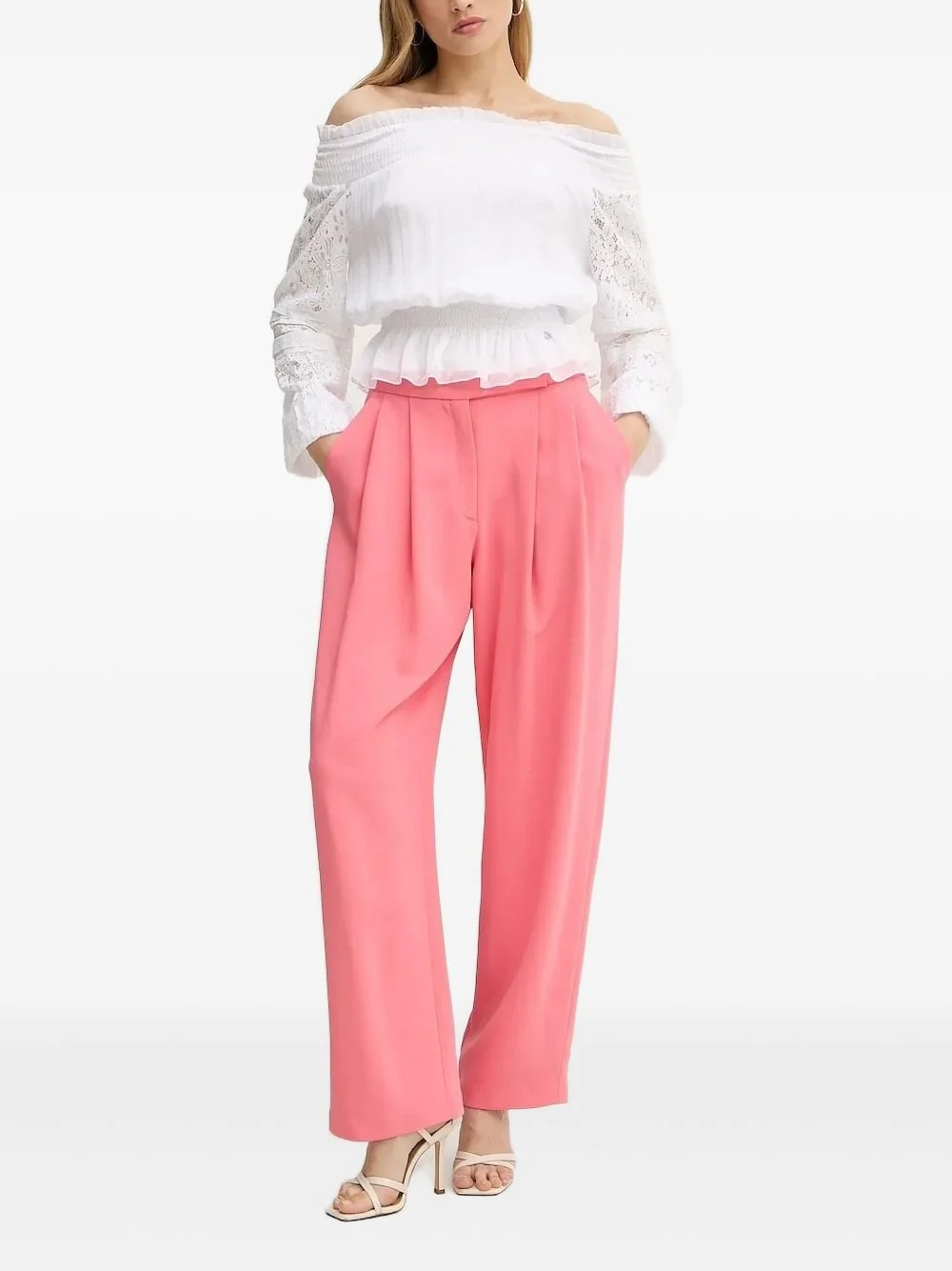 lace-trimmed smocked top - 1