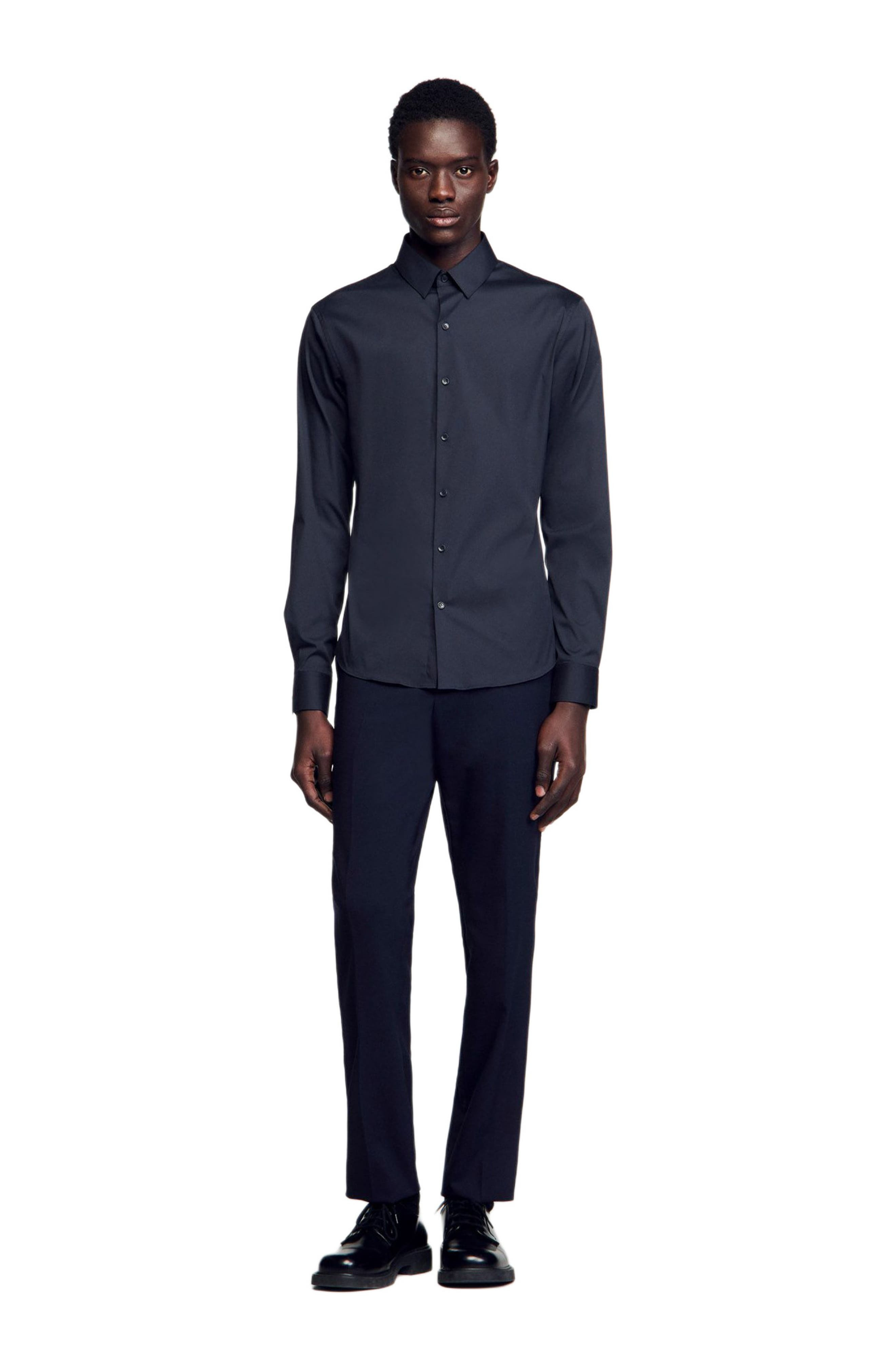 SANDRO Fitted stretch cotton shirt in Navy Blue at Nordstrom - 5