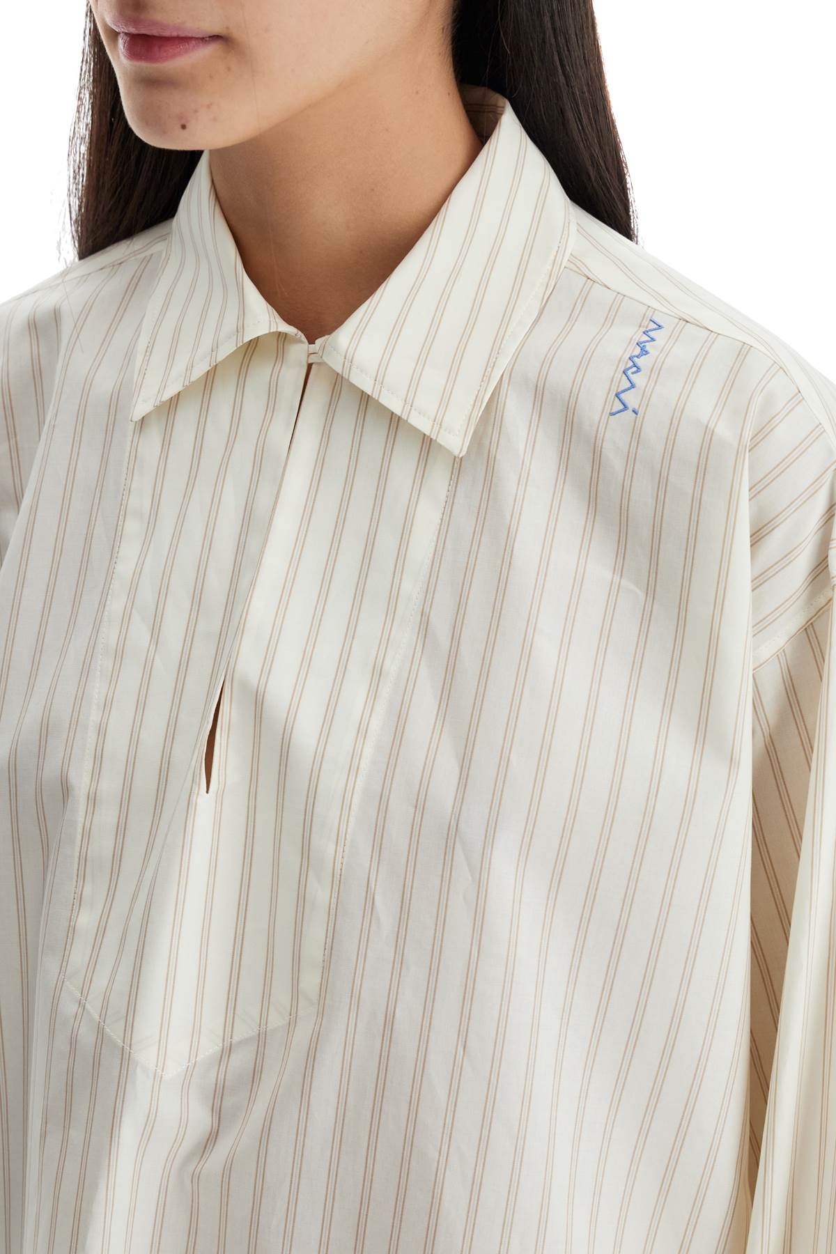 Marni Ivory Striped Cotton Top With Embroidered Logo Women - 4
