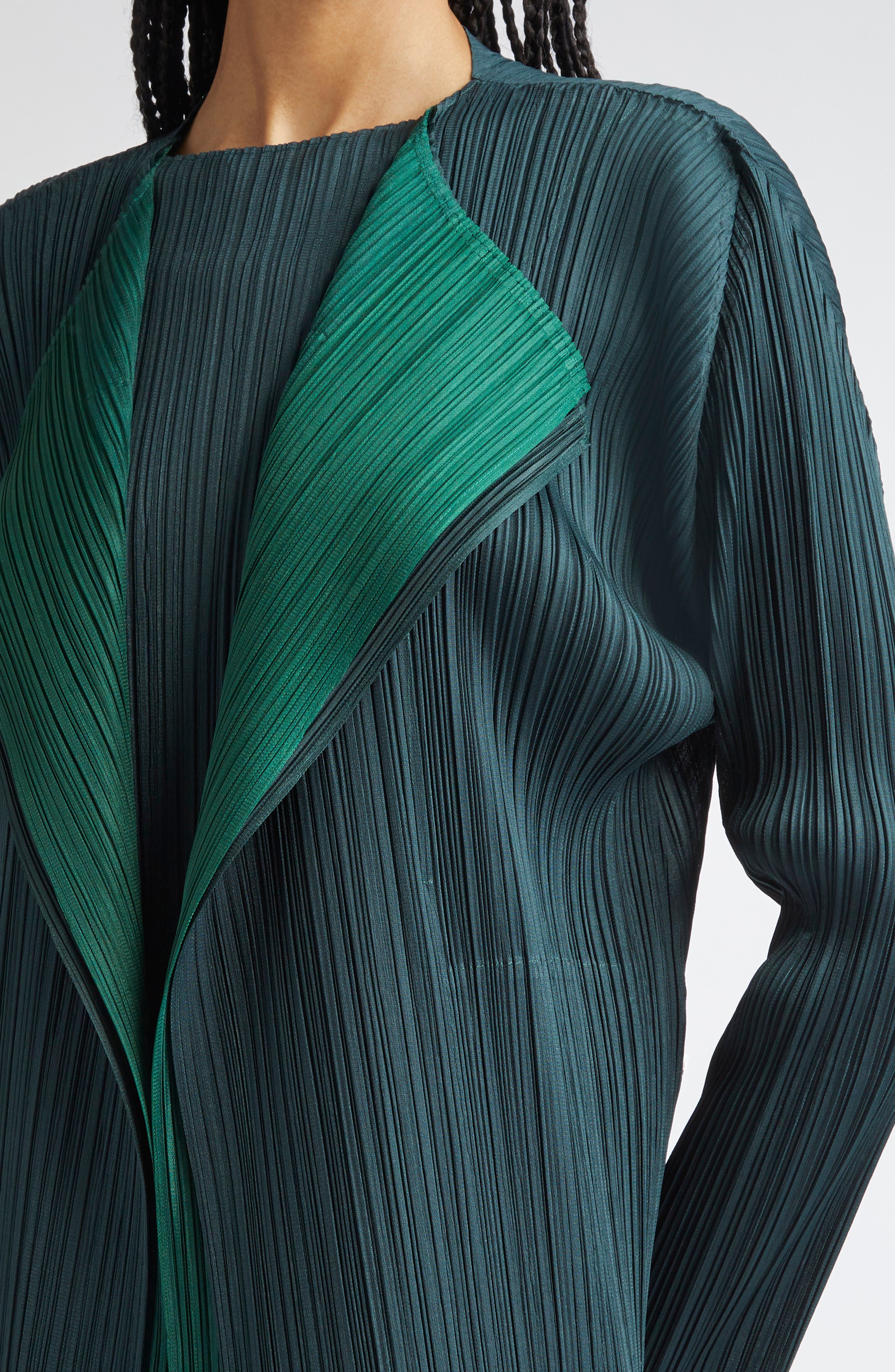 Pleats Please Issey Miyake Merry Bicolor Longline Cardigan in Green at Nordstrom - 5