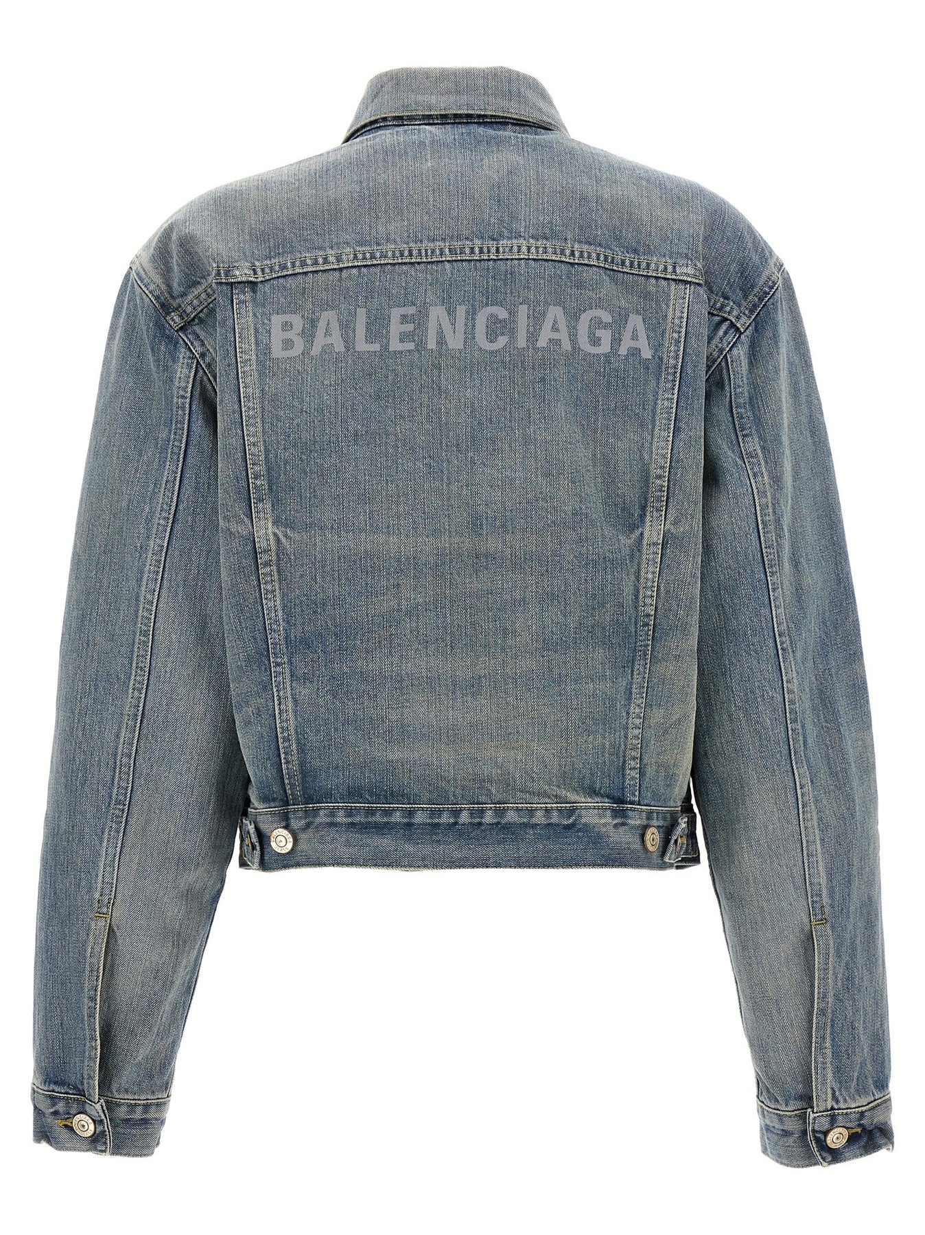 BALENCIAGA Logo Denim Jacket Casual Jackets, Parka Blue