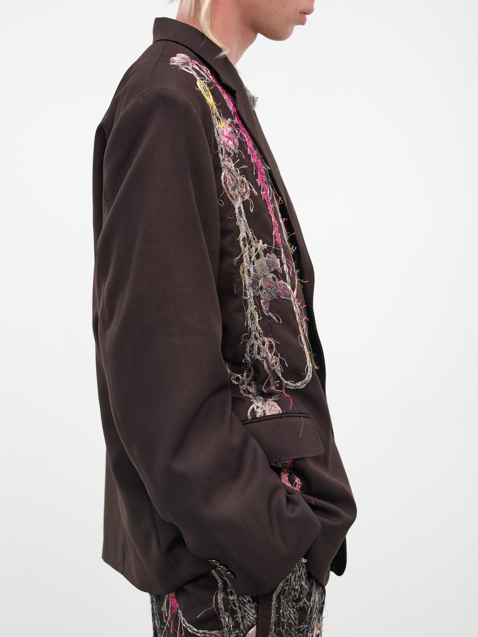 Burgundy Trompe L'oeil Jewelry Blazer - 4