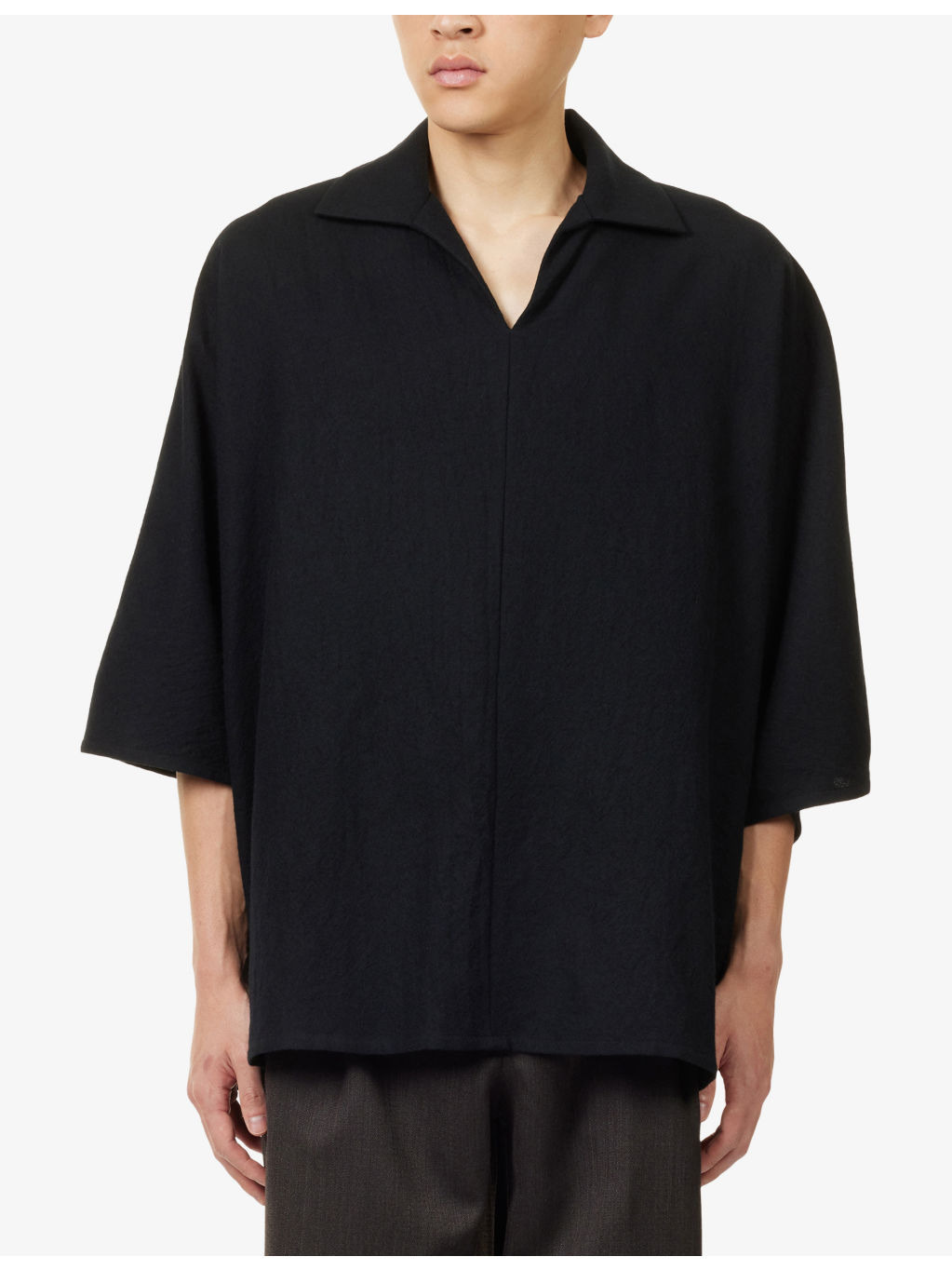 Spread-Collar Short-Sleeves Wool Polo Shirt - 3