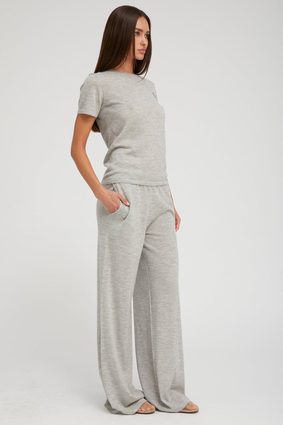OXFORD ULTRA FINE CASHMERE WIDE LEG PANTS - 3