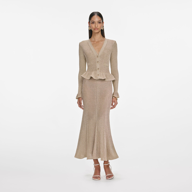 self portrait gold lurex dress self-portrait Peplum Knit Midi - AW25-903M-GD Back Style_Covered Button