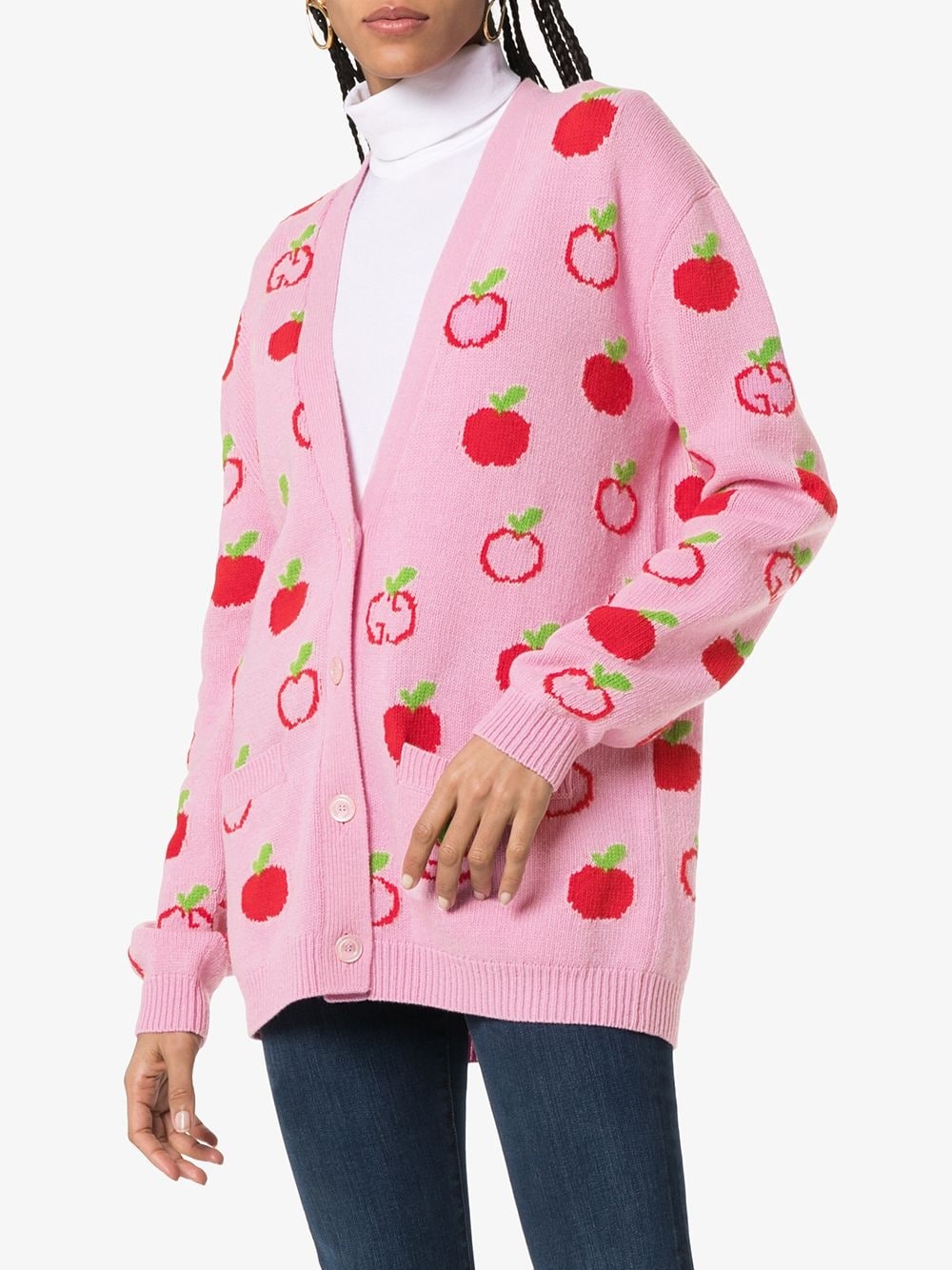 apple print knit cardigan - 3