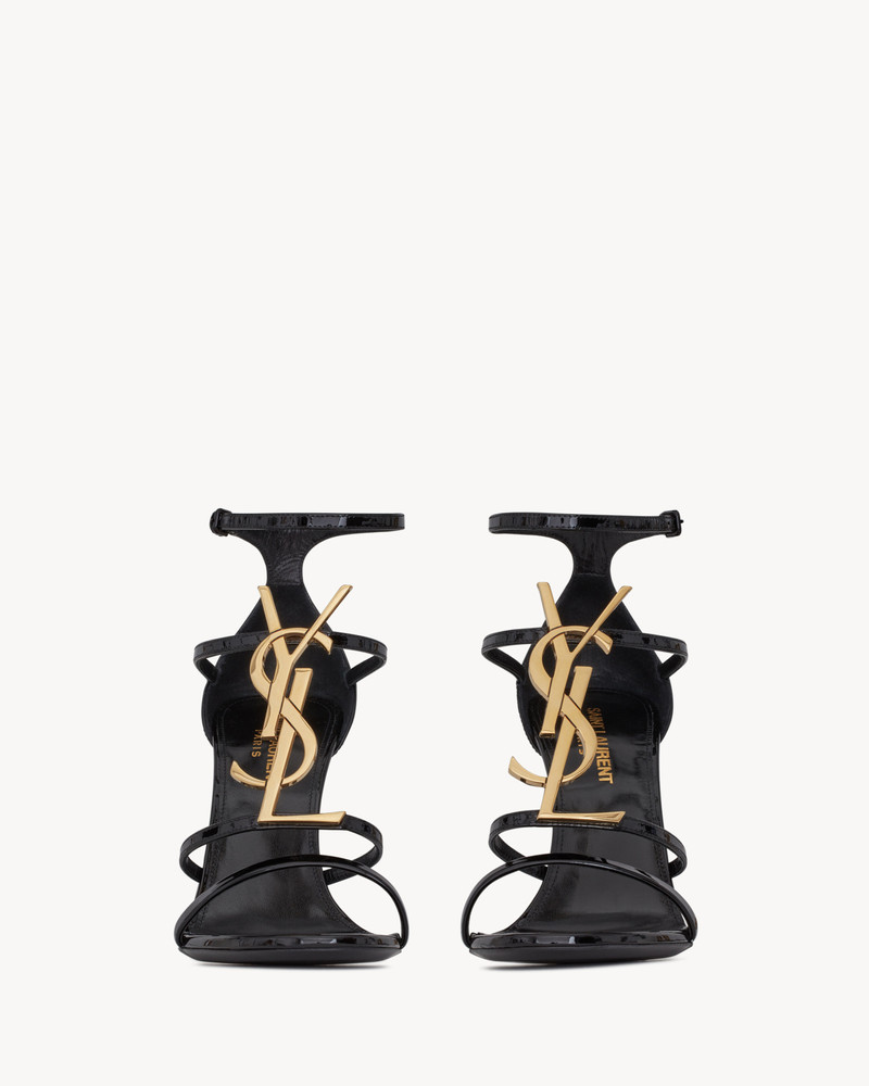 SAINT LAURENT cassandra sandals in patent leather with gold-tone monogram outlook