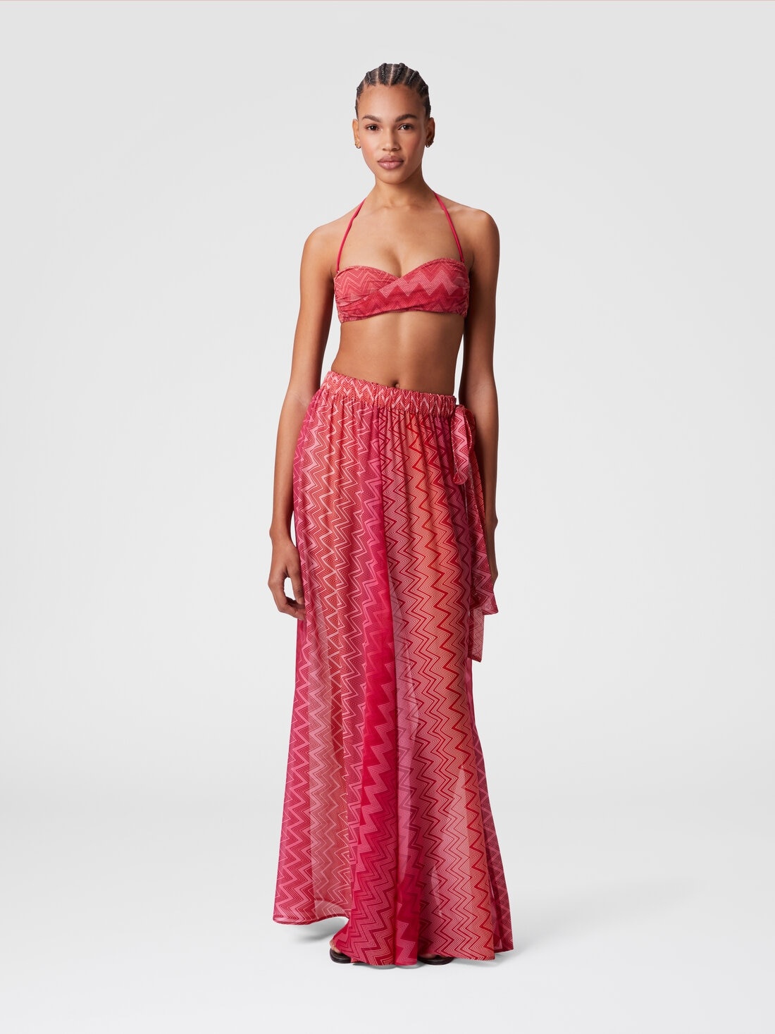 Long covered up skirt in printed silk with front closure - 2