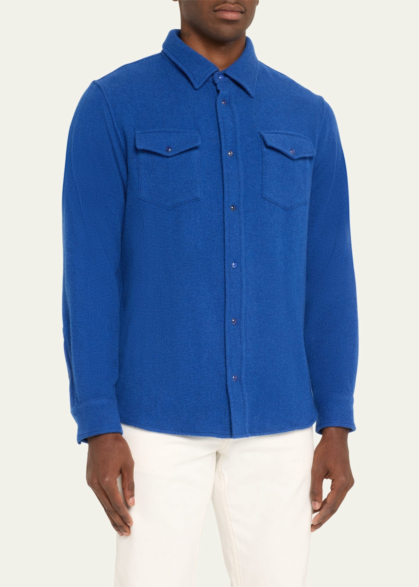 Men's Cashmere Shirt with Lapis Lazuli Snaps - 4