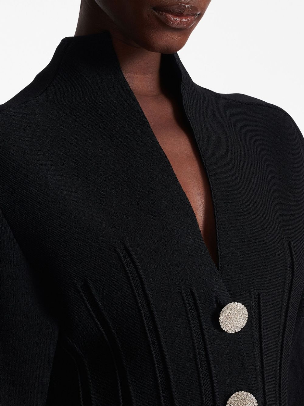 rib-knit pleated cardigan - 7