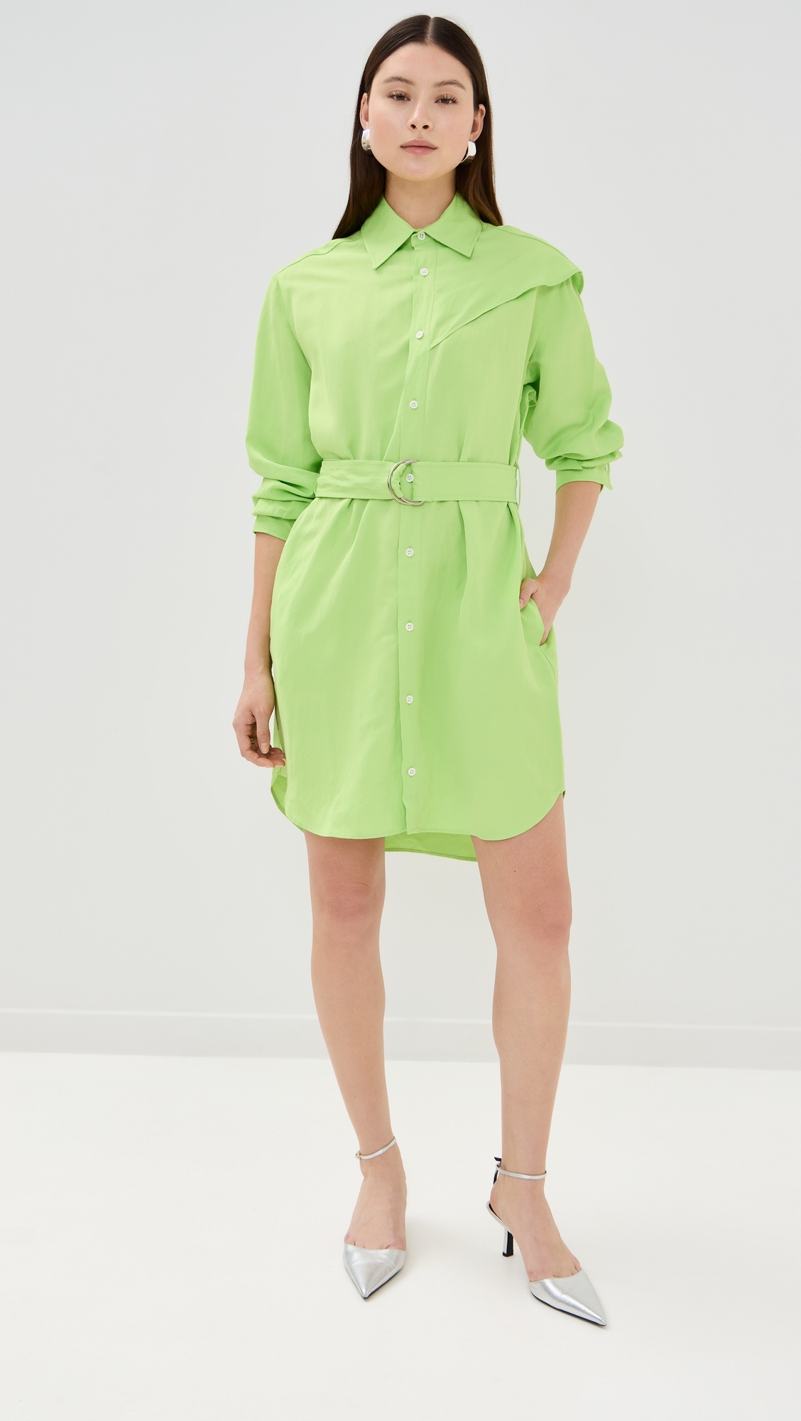 Cape Shoulder Drape Shirt Dress - 4