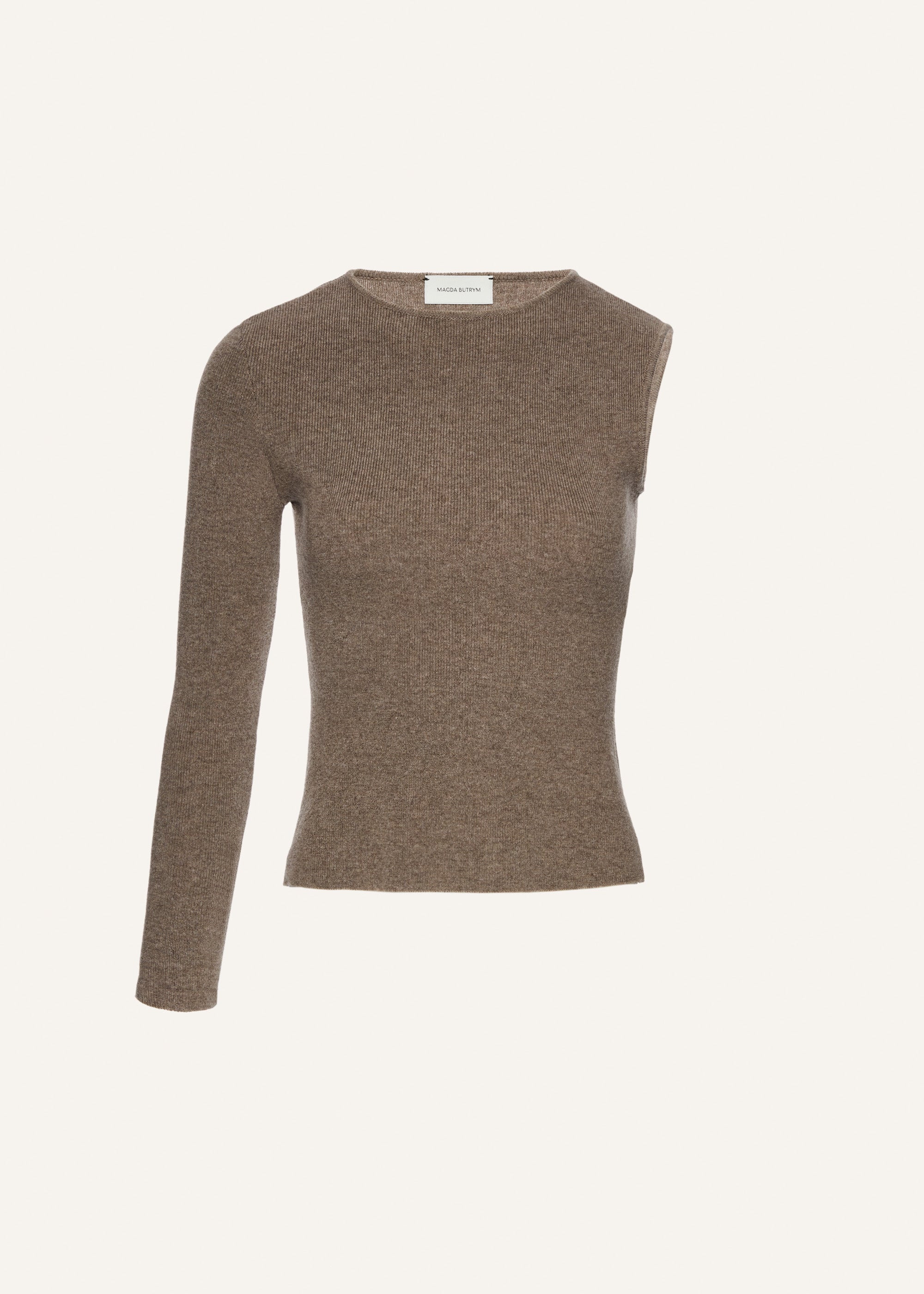 Asymmetrical wool knit top in beige - 3