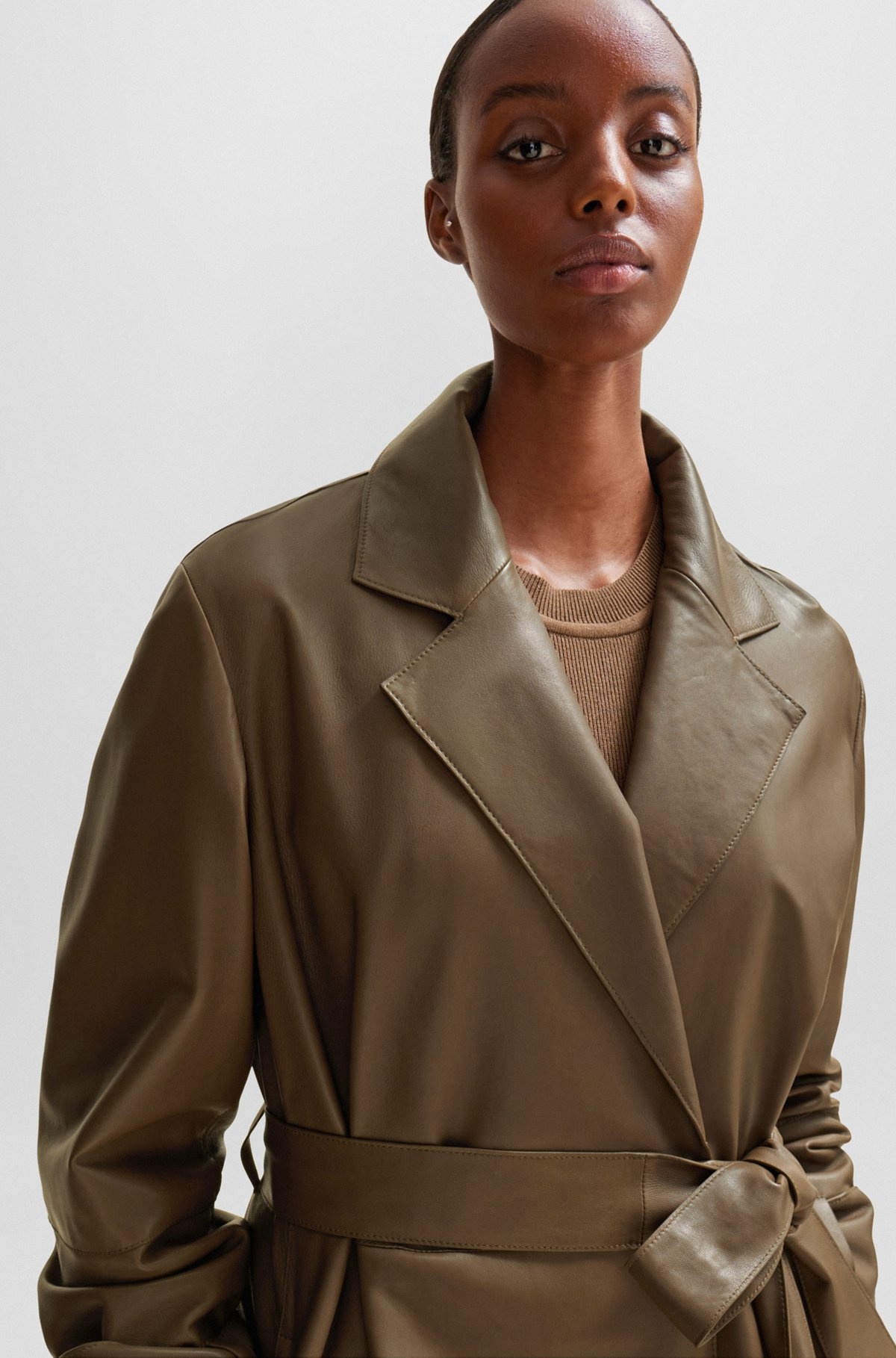 LONGLINE BELTED COAT IN NAPPA LEATHER - 6