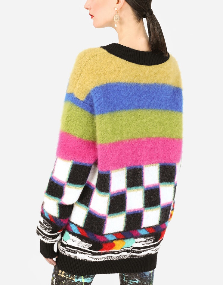 V-neck sweater with multi-color glitch design - 5