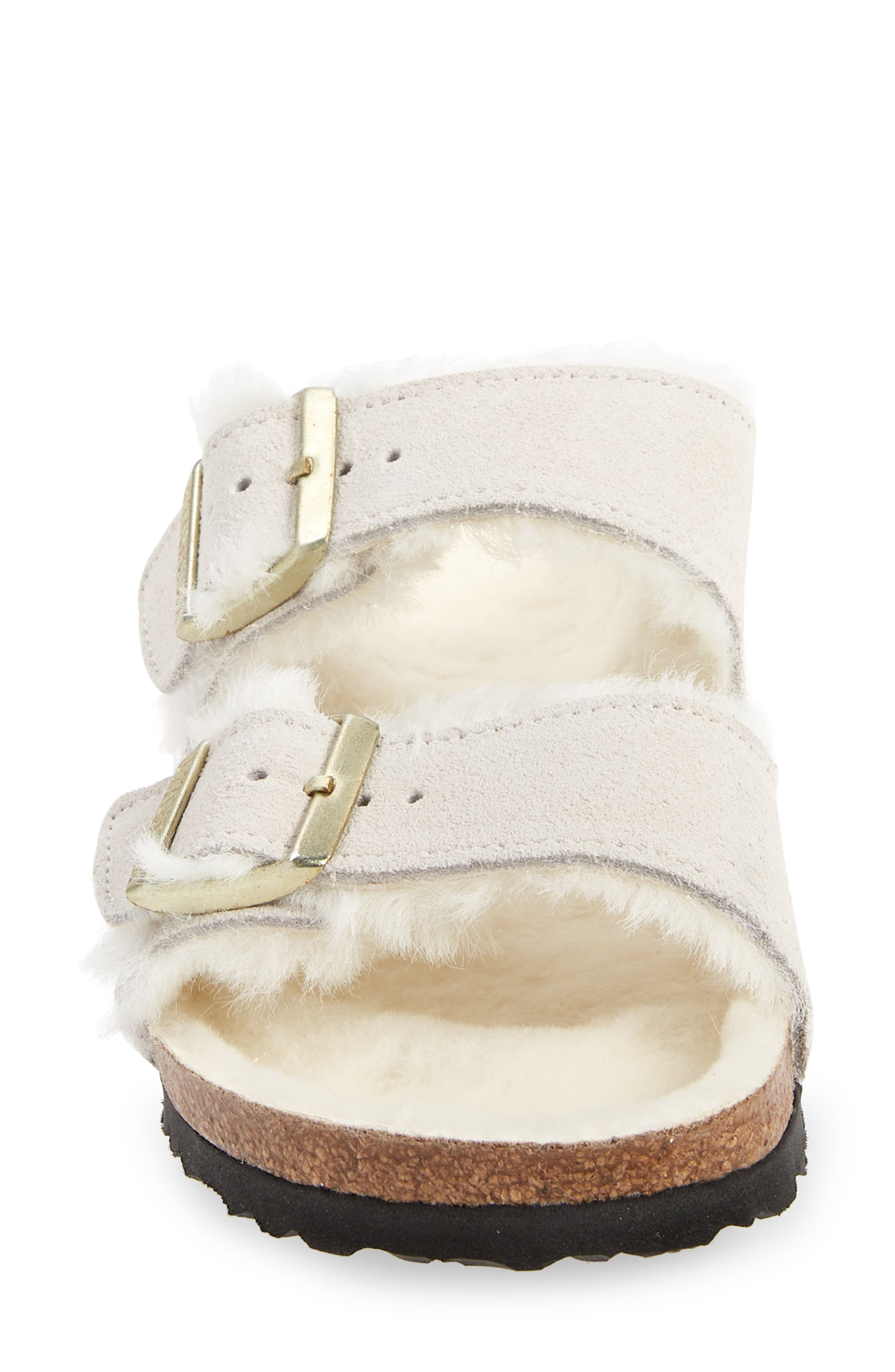 Birkenstock Arizona Genuine Shearling Slide Sandal in Antique White/Antique White at Nordstrom - 3