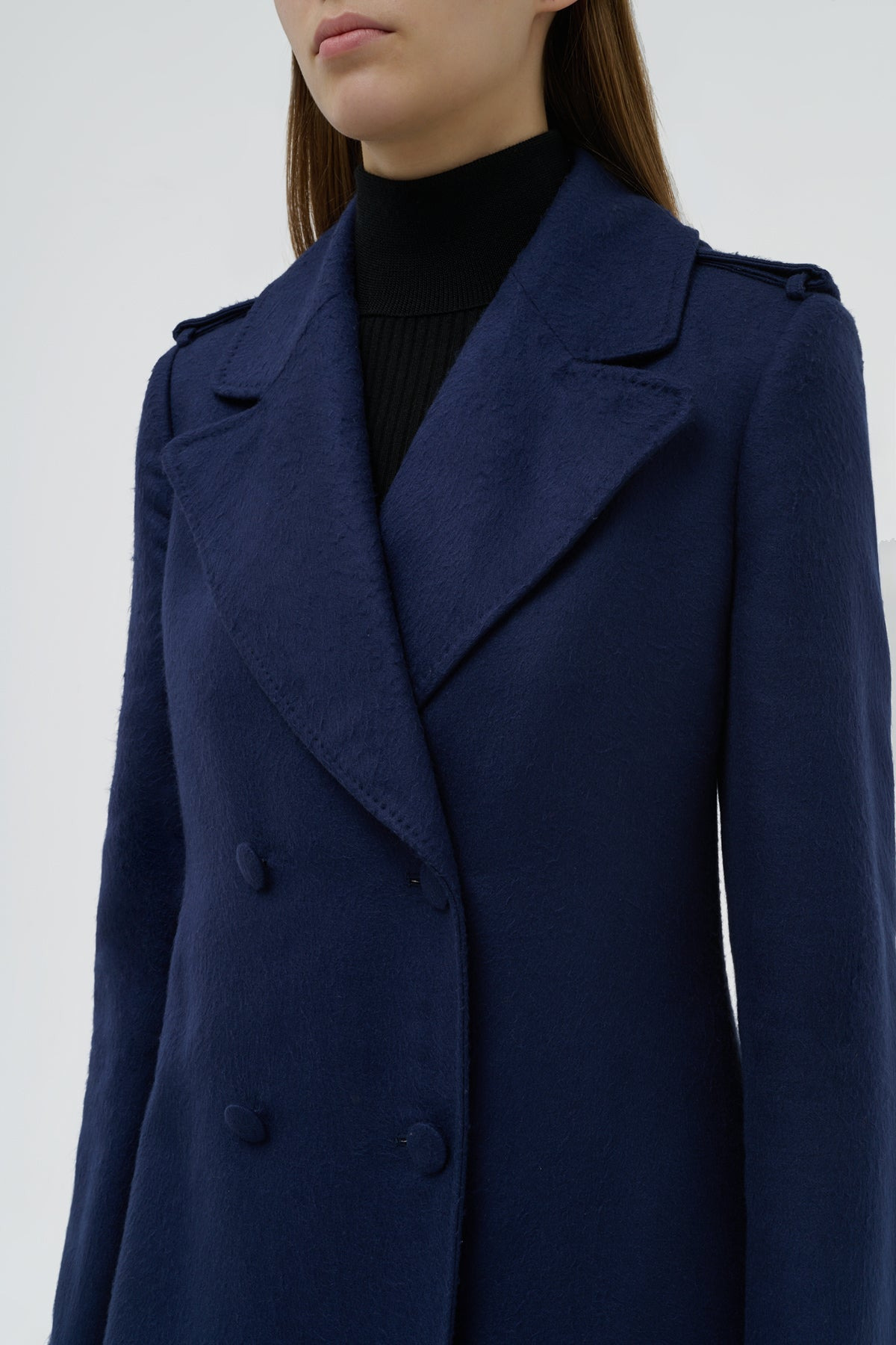 Houstt Trench Coat in Navy Winter Silk - 6
