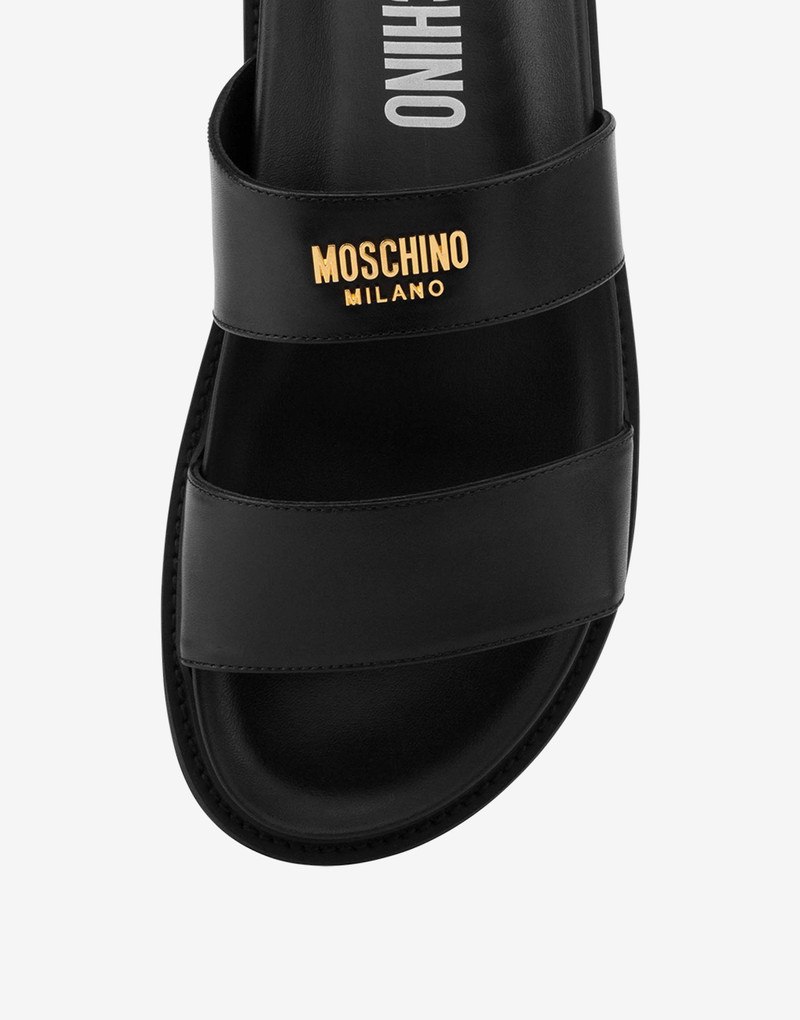 METAL LOGO CALFSKIN POOL SLIDERS 4