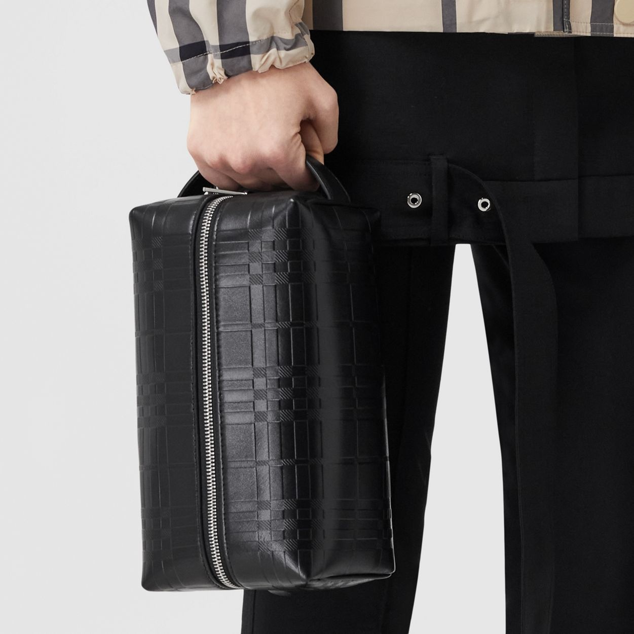 Embossed Check Leather Travel Pouch - 11