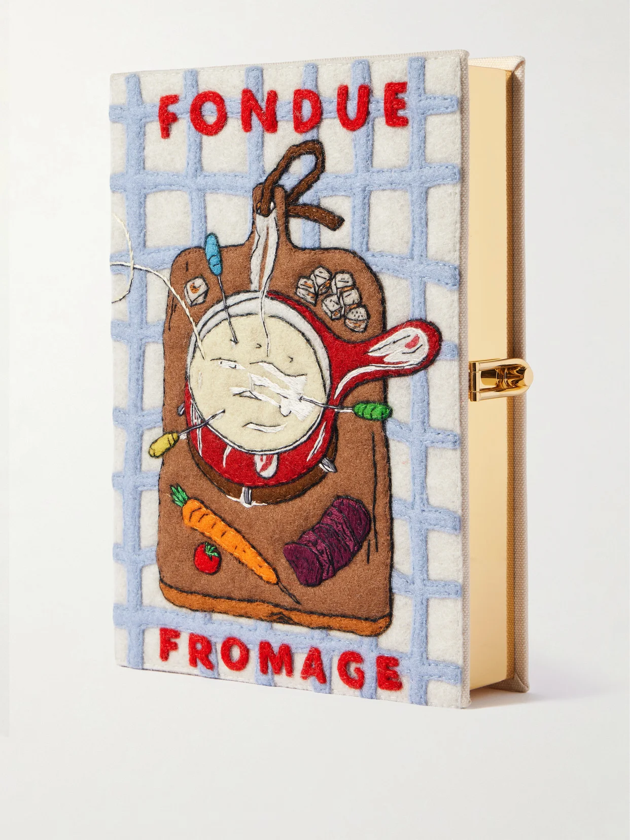 Fondue Fromage Embroidered Appliquéd Canvas Clutch - 1