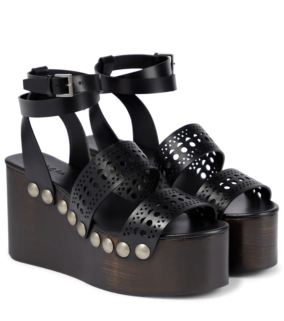 Leather wedge sandals - 1