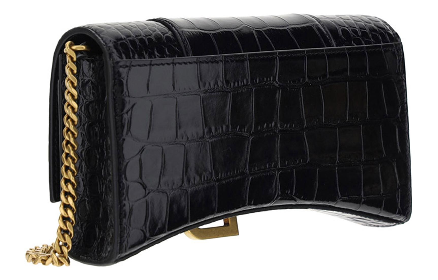 (WMNS) Balenciaga Hourglass Wallet On Chain Crocodile Embossed 'Black' 6560501LRGM1000 - 3