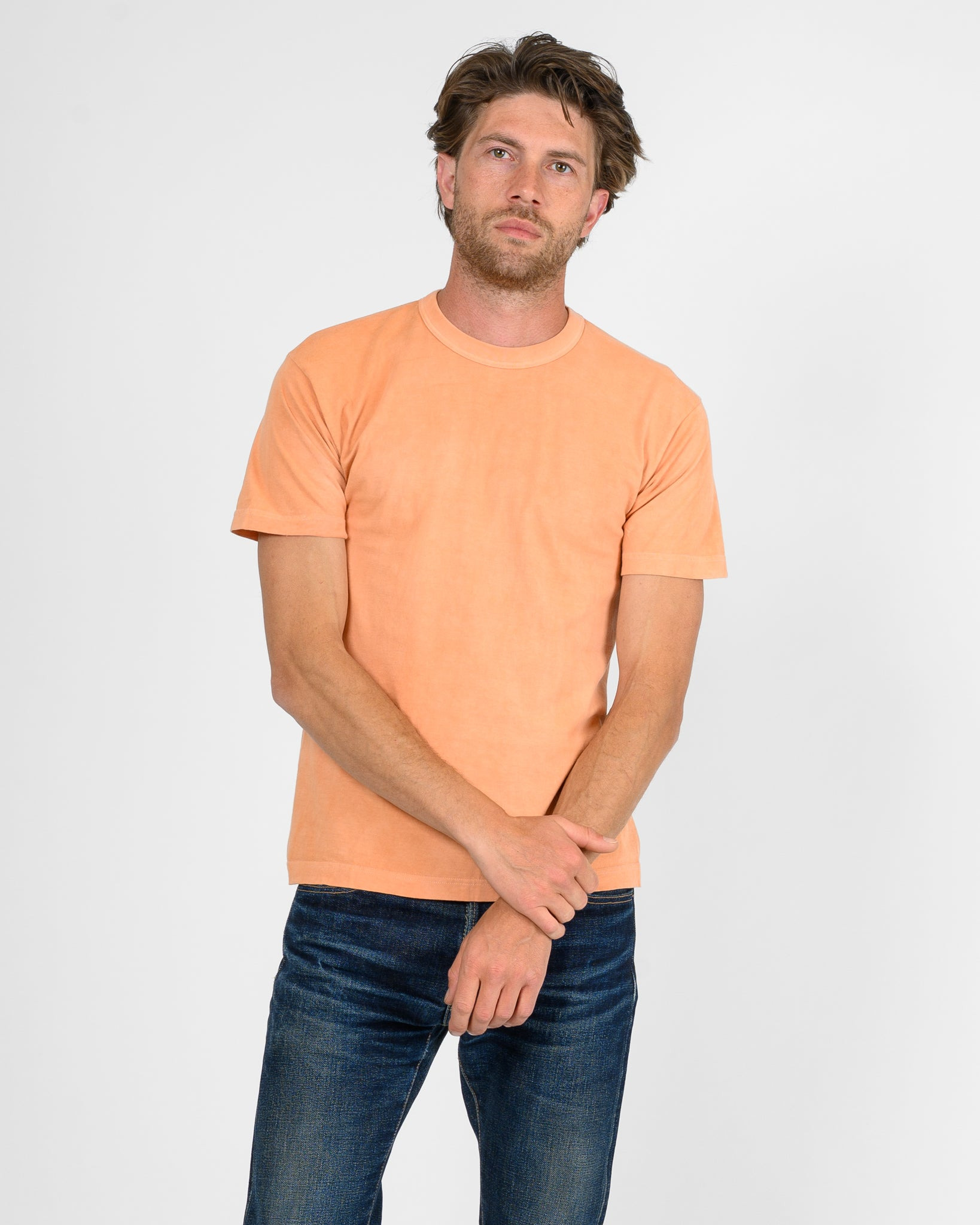 UTIL-HDYE-PCH UTILITEES - 5.5oz Loopwheel Crew Neck T-Shirt - Hand Dyed Peach - 2