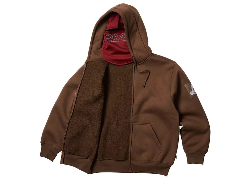 PALACE Palace Facemask Shearling Thermal Hood Brown outlook