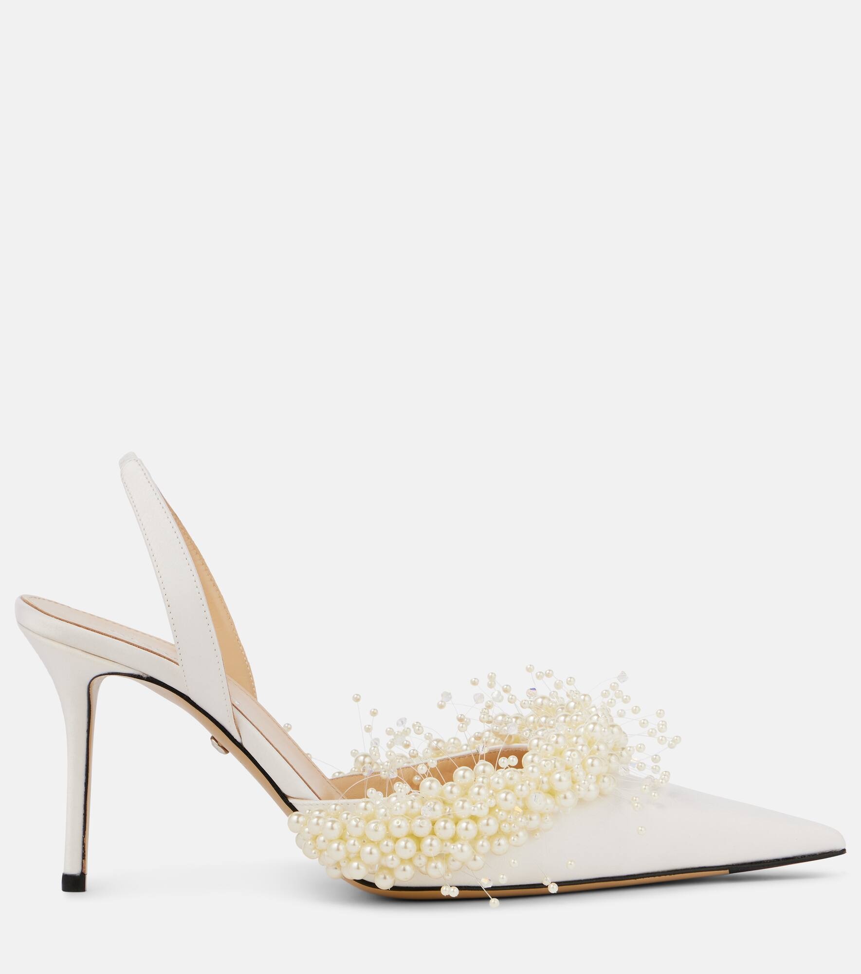 Floating Pearl 85 satin slingback pumps - 4