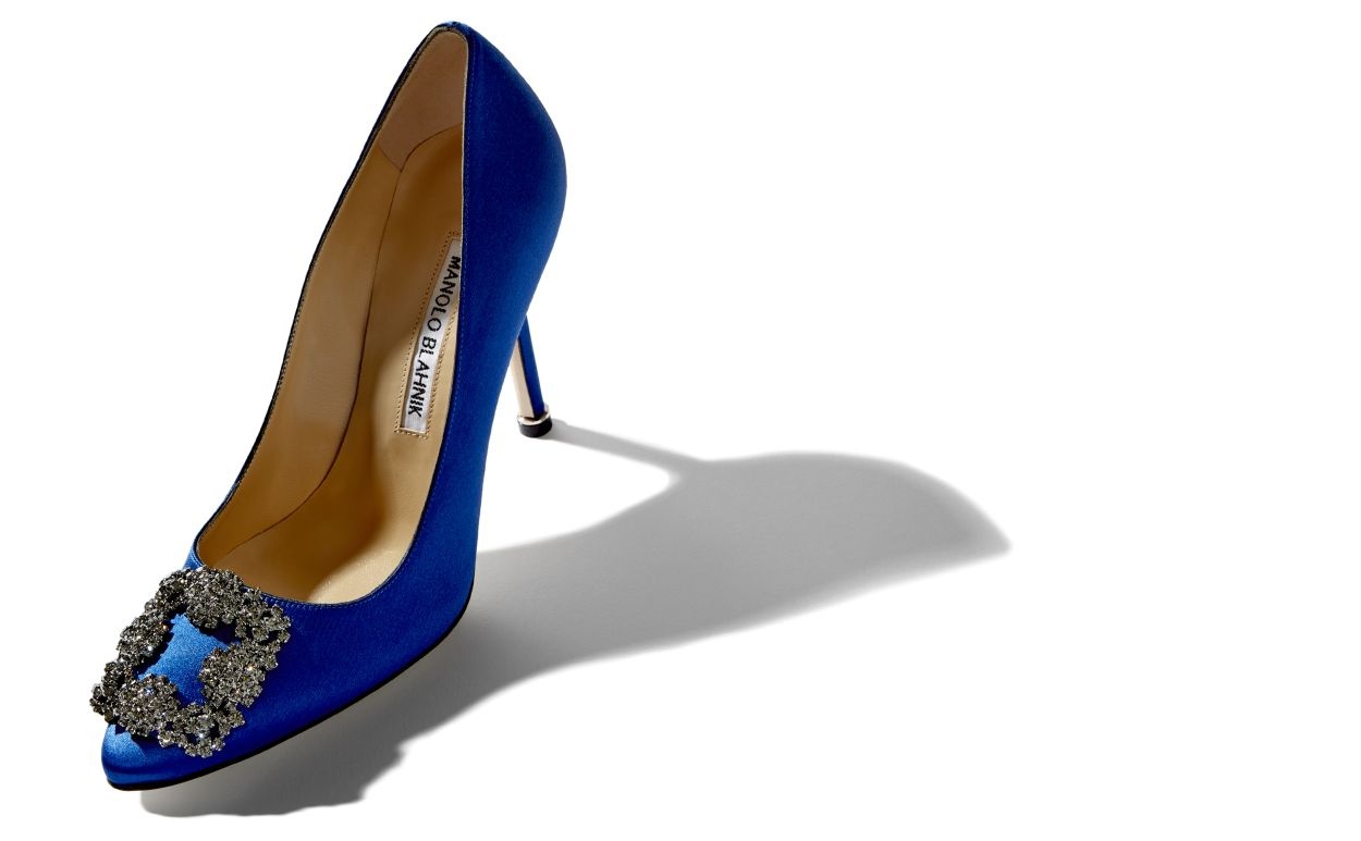 Blue Satin Jewel Buckle Pumps - 2