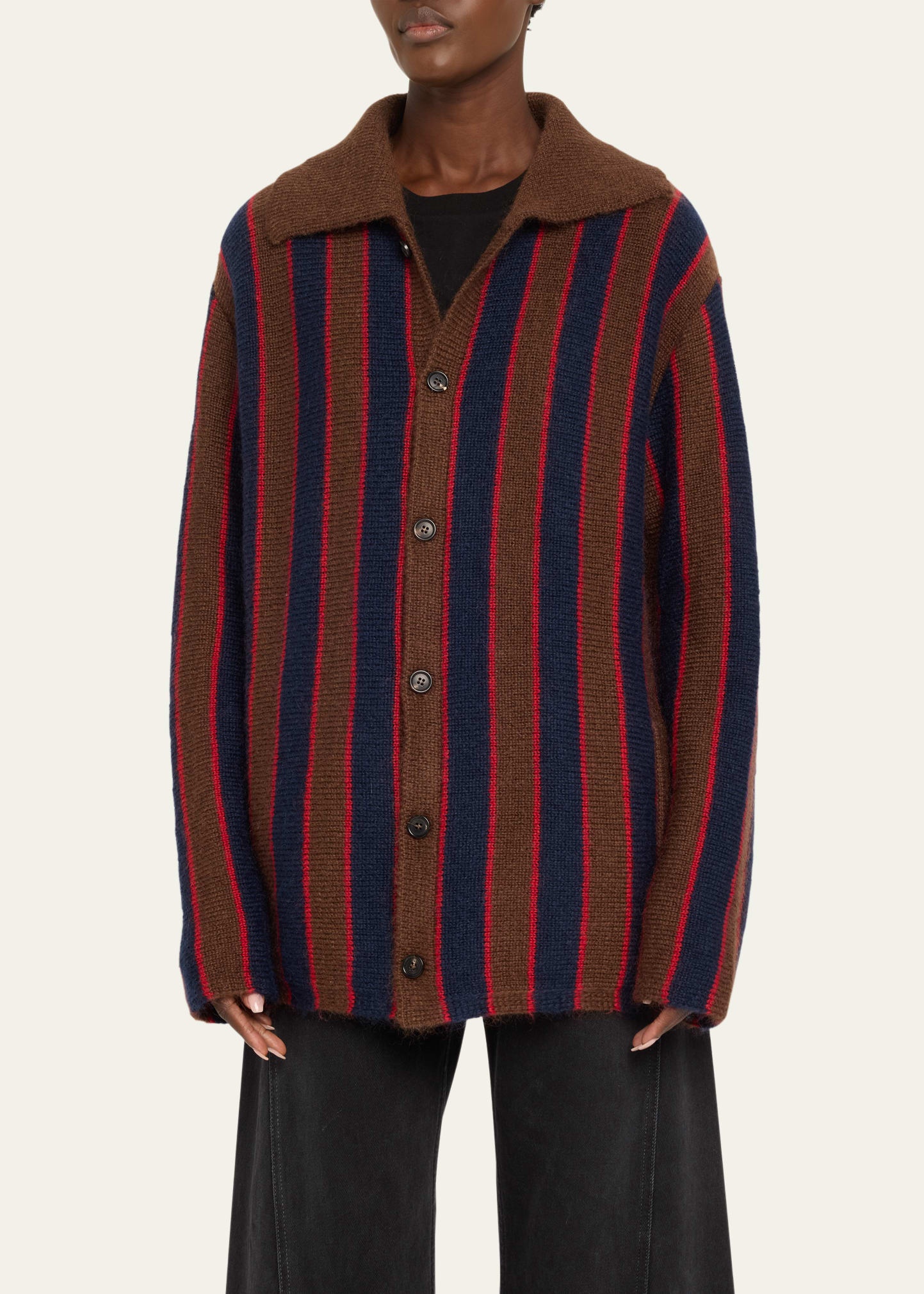 Mohair Stripe Collared Cardigan - 4